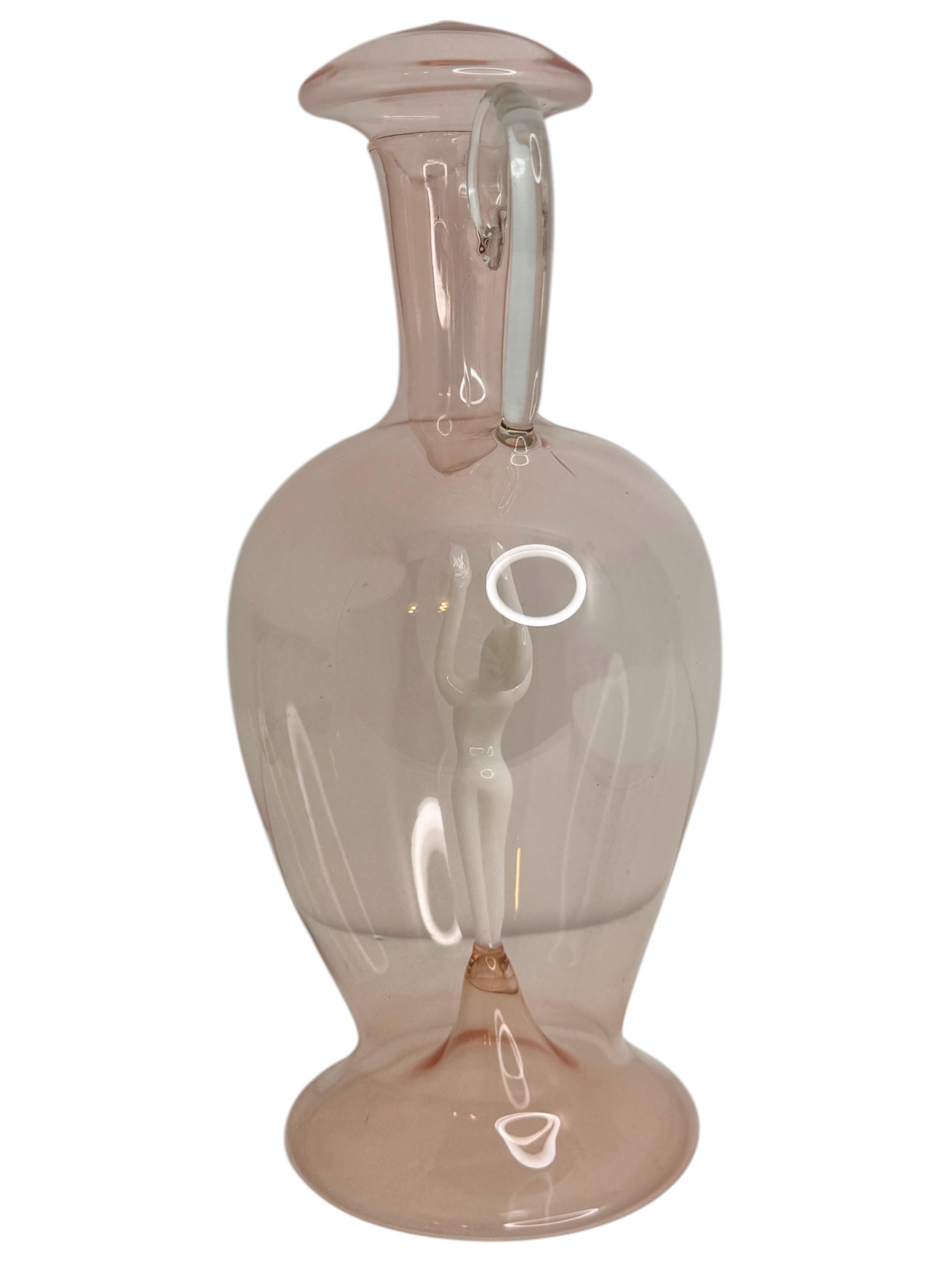 Liqueur Decanter Light Pink Glass, Nude Lady, Bimini Art Vintage Austria In Good Condition For Sale In Nuernberg, DE