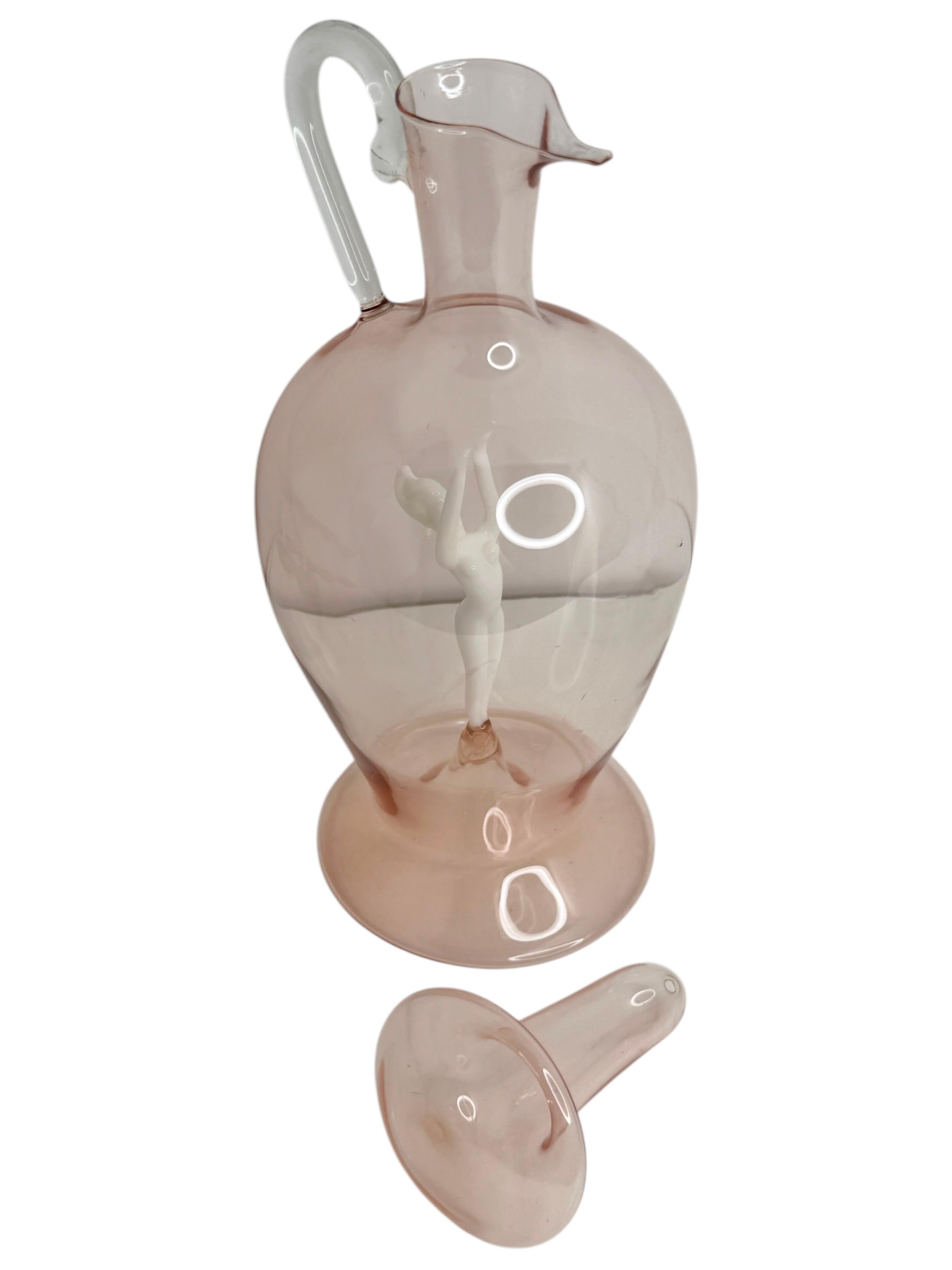 Liqueur Decanter Light Pink Glass, Nude Lady, Bimini Art Vintage Austria For Sale 1