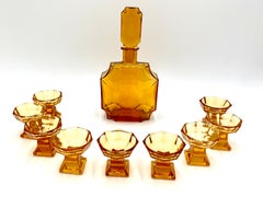 Liqueur Set, Art Deco Decanter with 10 Glasses, Czechoslovakia, 1930s