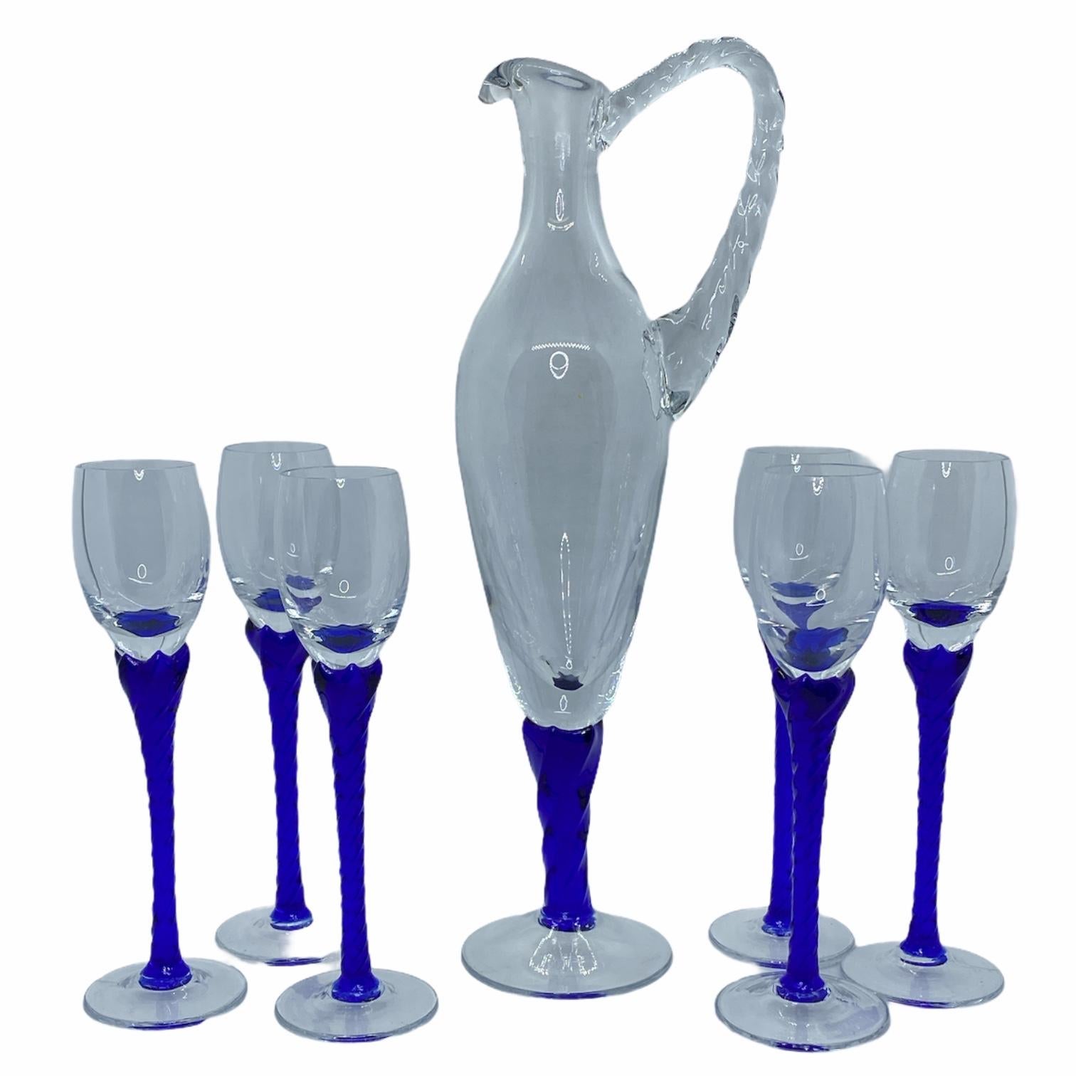 Liqueur Set Stemware and Decanter Mid-Century Modern, Murano Italy 1980s In Good Condition For Sale In Nuernberg, DE