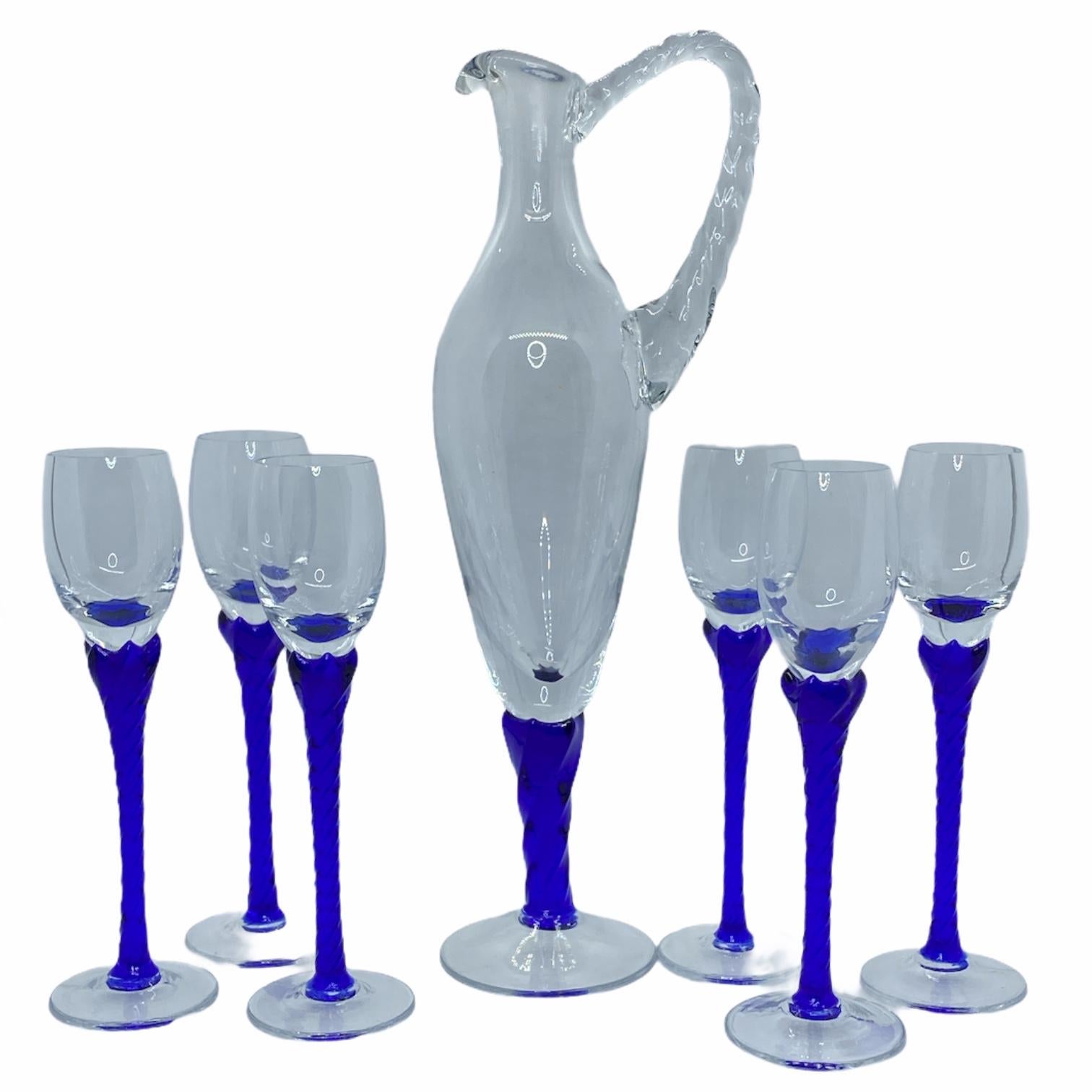 Late 20th Century Liqueur Set Stemware and Decanter Mid-Century Modern, Murano Italy 1980s For Sale