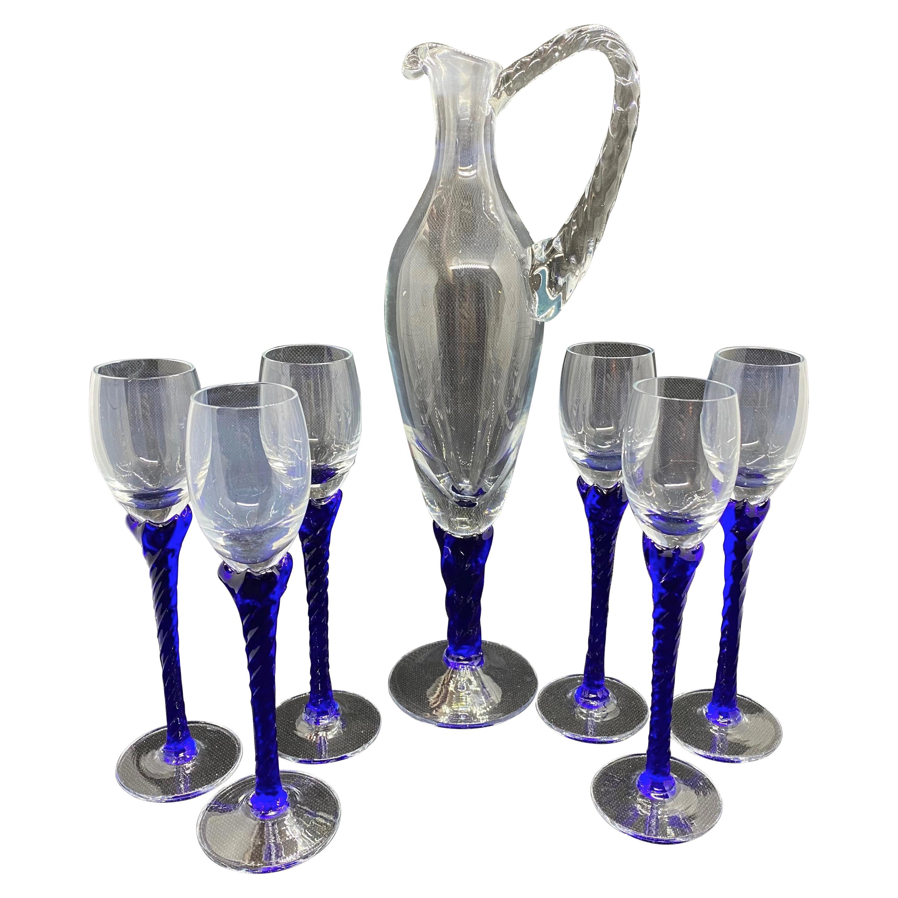 Liqueur Set Stemware and Decanter Mid-Century Modern, Murano Italy 1980s For Sale