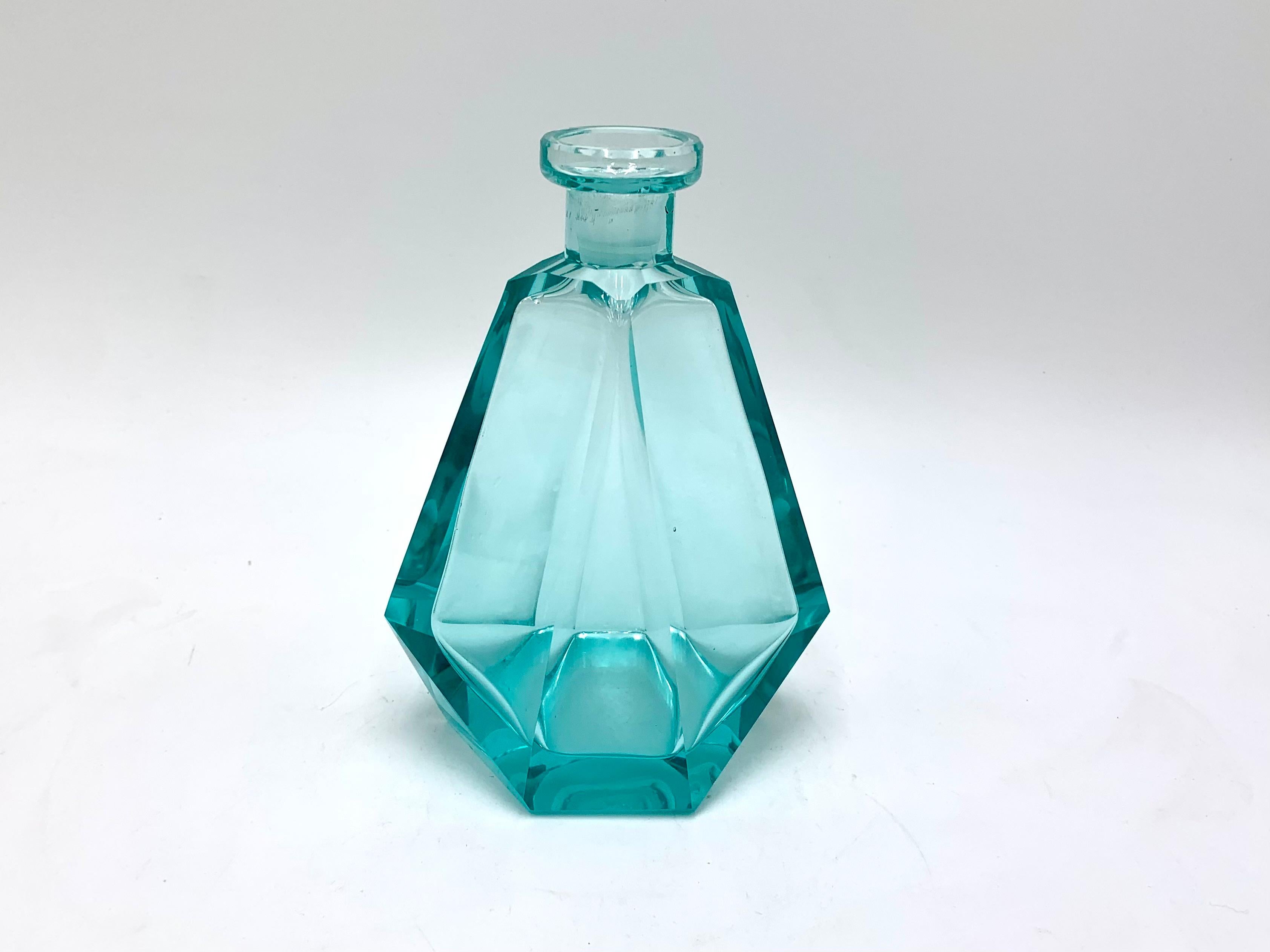Liqueur Set Turquoise Art Deco Decanter with 6 Glasses, Czechoslovakia, 1930s 6