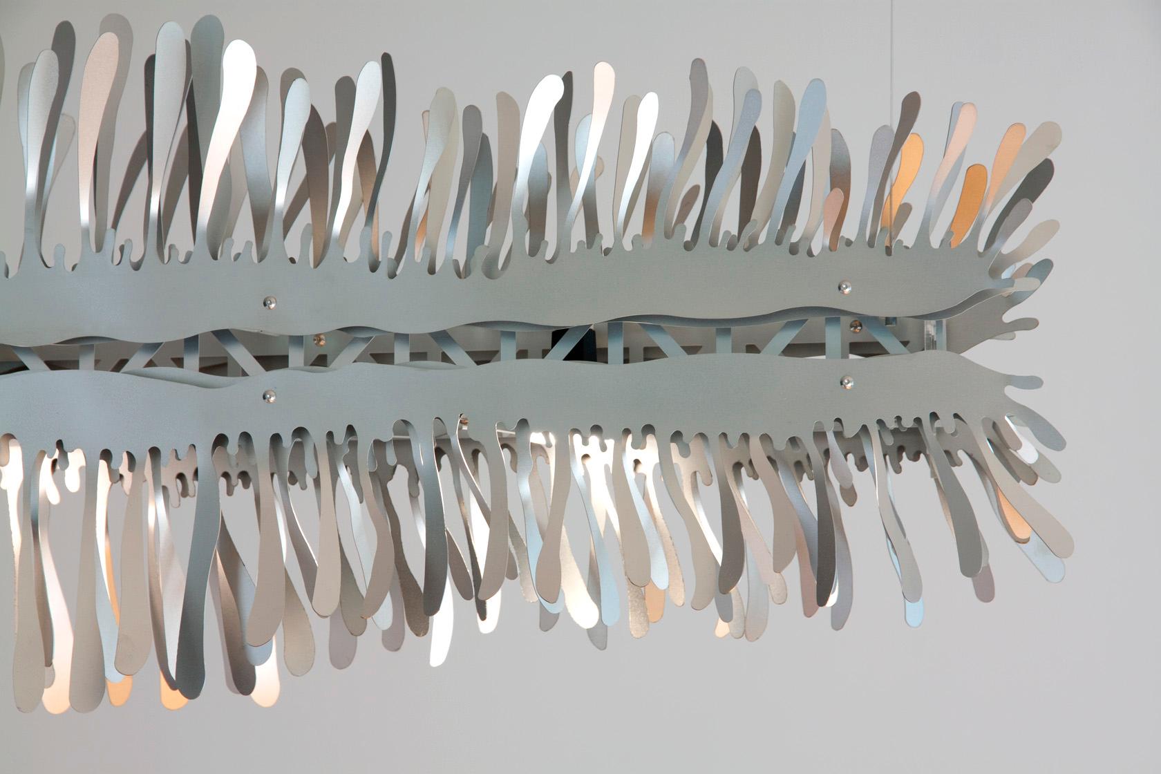 American Liquid 48” Linear Chandelier in Stainless Steel by David D’Imperio For Sale