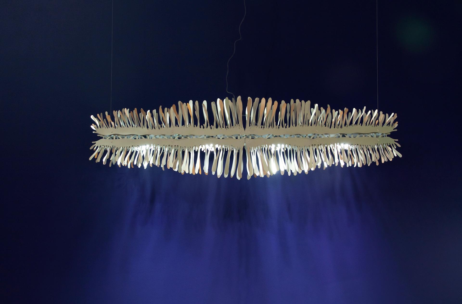 Liquid 48” Linear Chandelier in Stainless Steel by David D’Imperio In New Condition For Sale In Deland, FL
