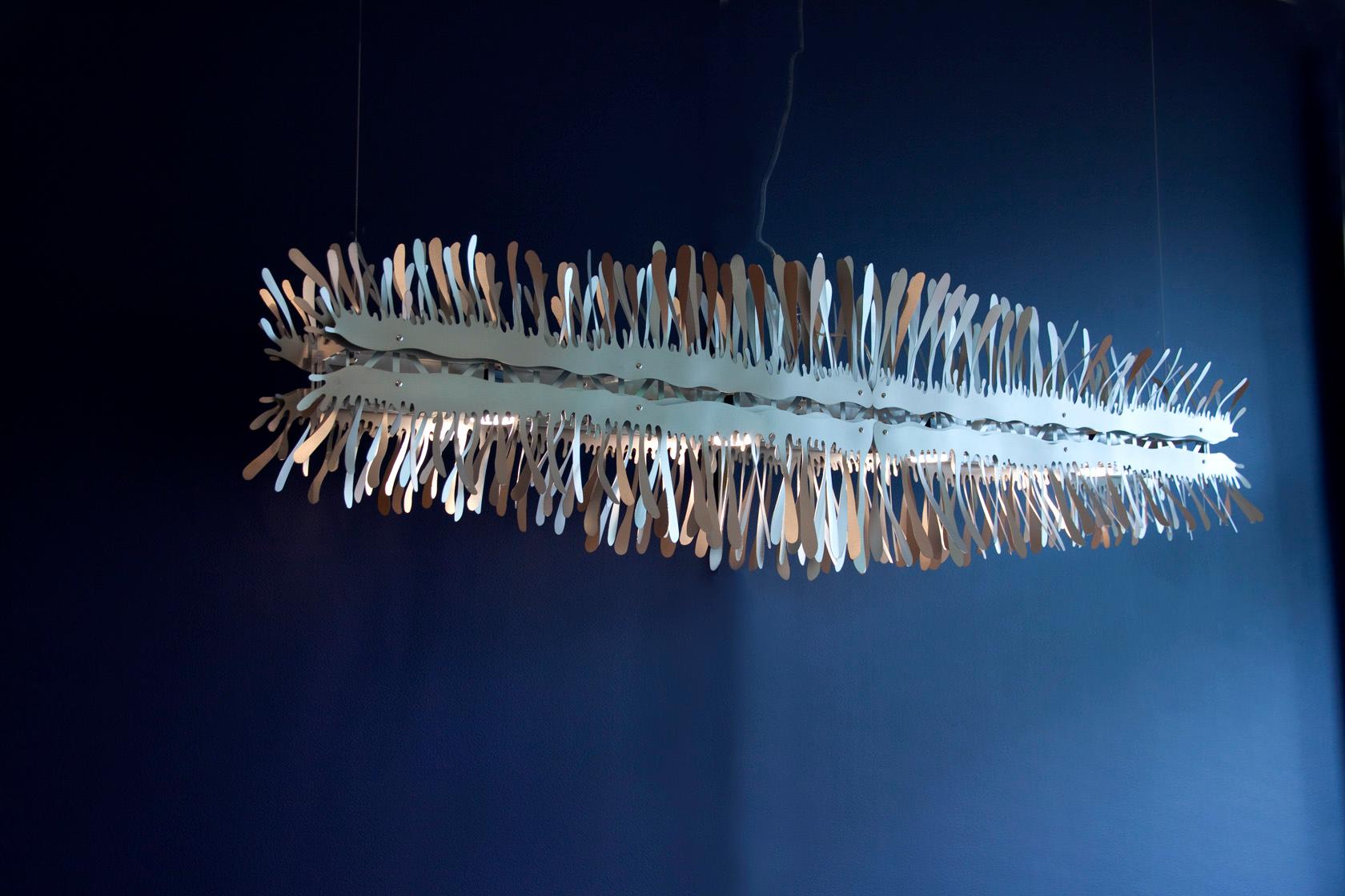 Contemporary Liquid 48” Linear Chandelier in Stainless Steel by David D’Imperio For Sale
