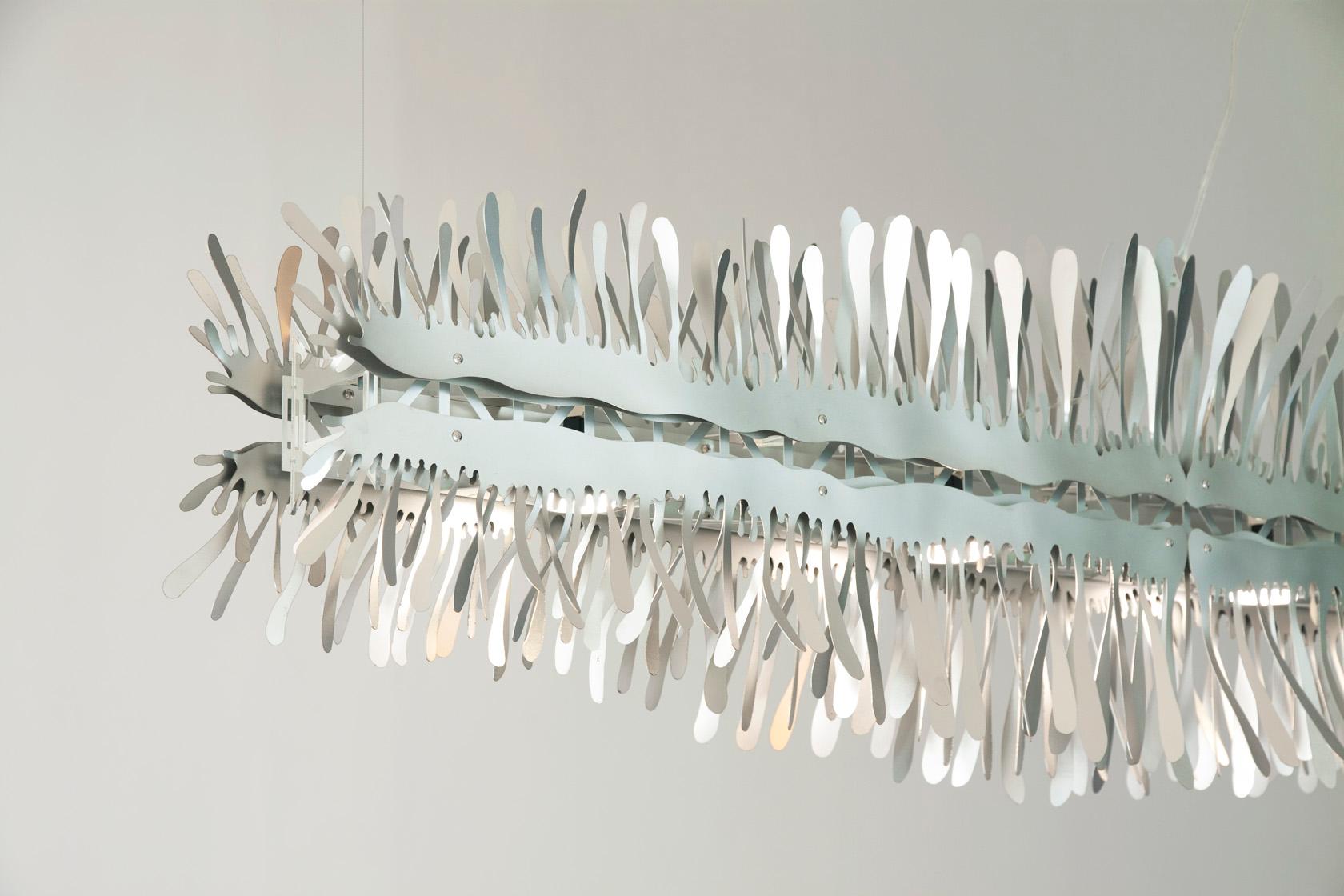 Liquid 48” Linear Chandelier in Stainless Steel by David D’Imperio For Sale 1