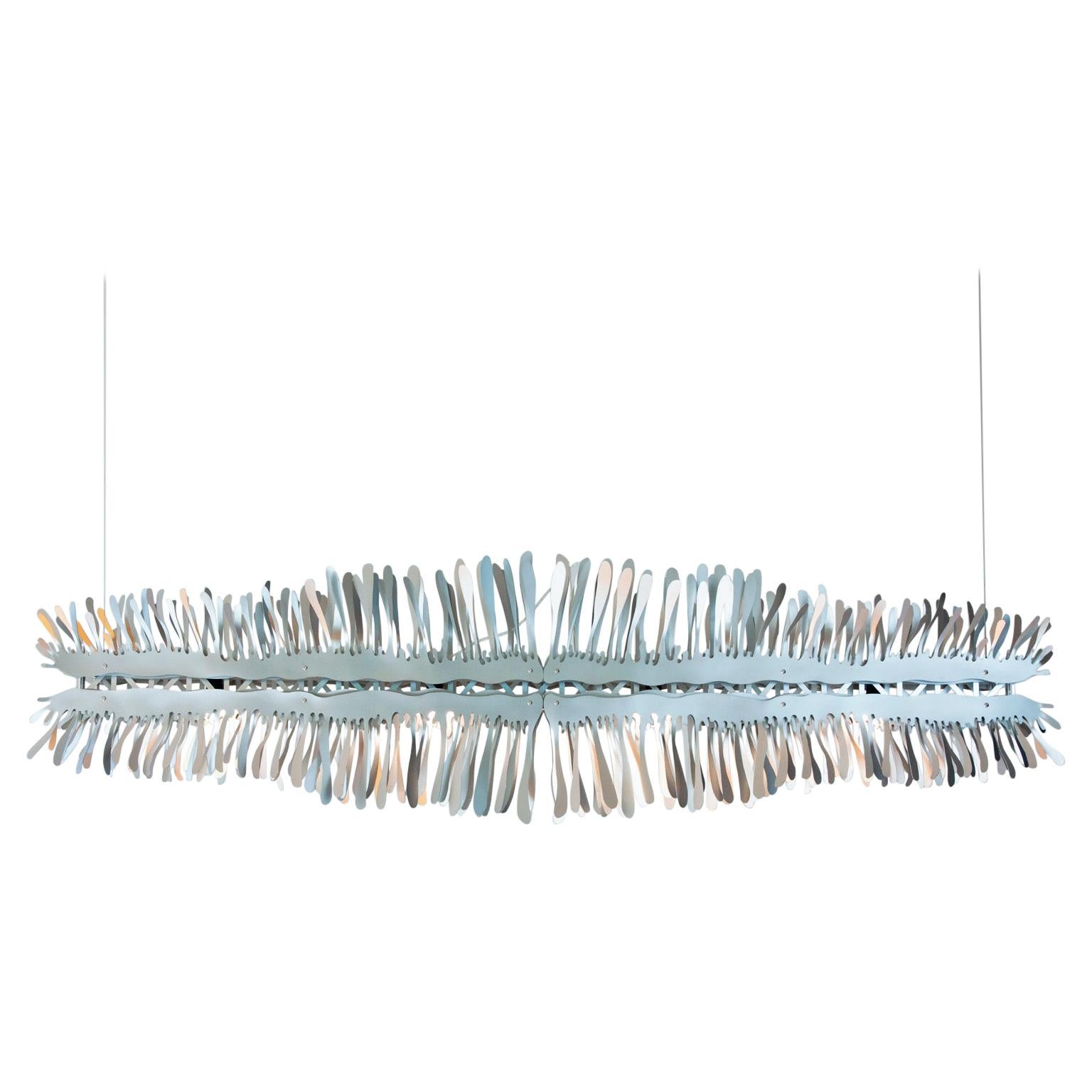 Liquid 48” Linear Chandelier in Stainless Steel by David D’Imperio For Sale