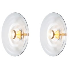 SAMPLE PAIR - 'Liquid Clear' Glass and Brass Contemporary Wall Light Sconce