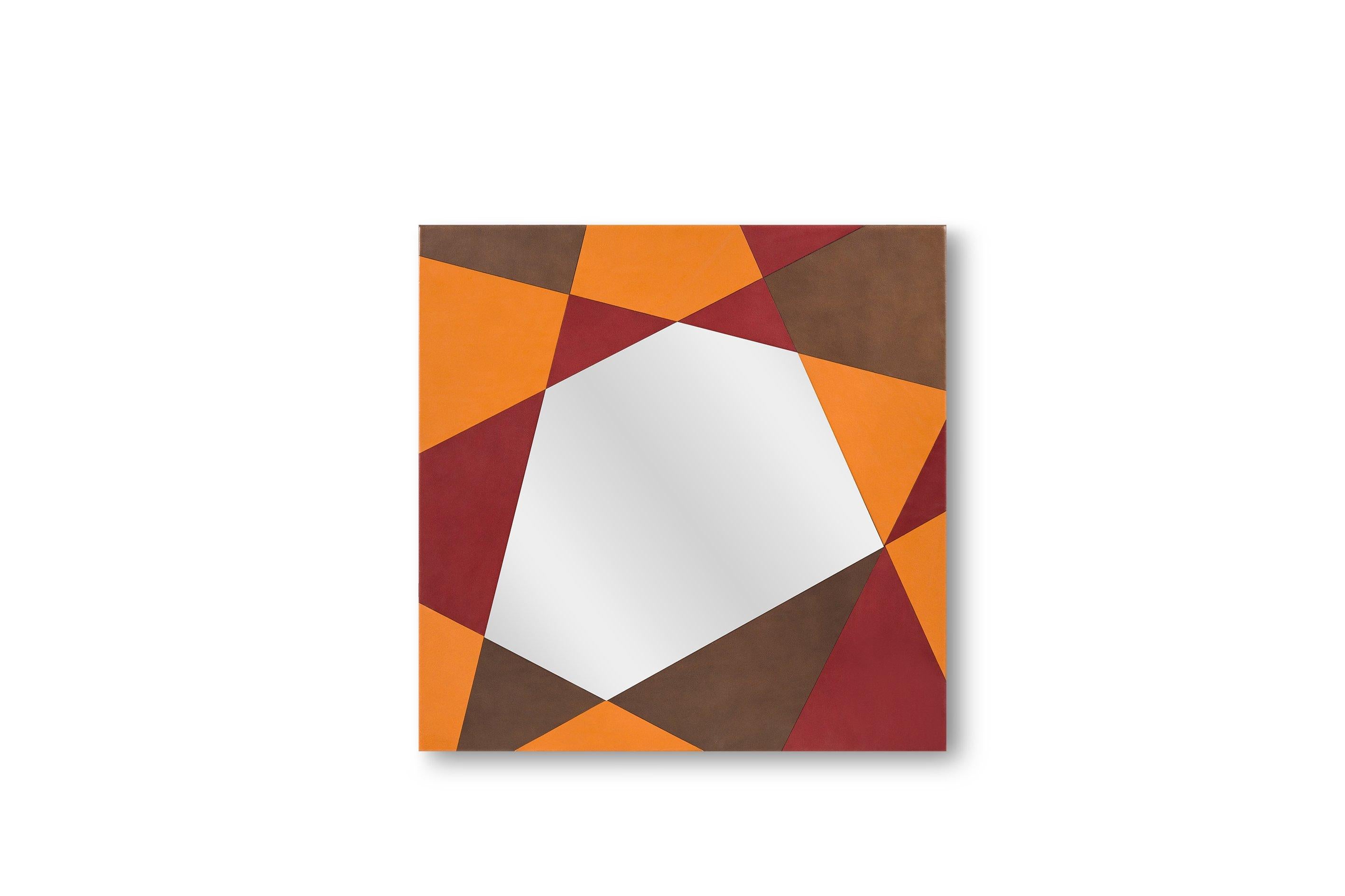 XXIe siècle et contemporain Liquid Days Wall Mirror with Faux Leather Frame by Oscar Maschera en vente