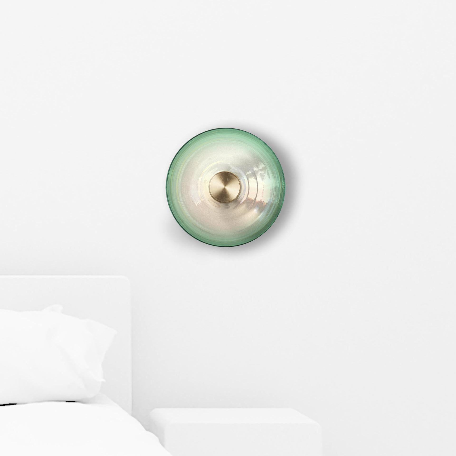 Organic Modern One-off 'Liquid Jade' Green Gradient Glass & Brass Sconces, Wall Light Pair