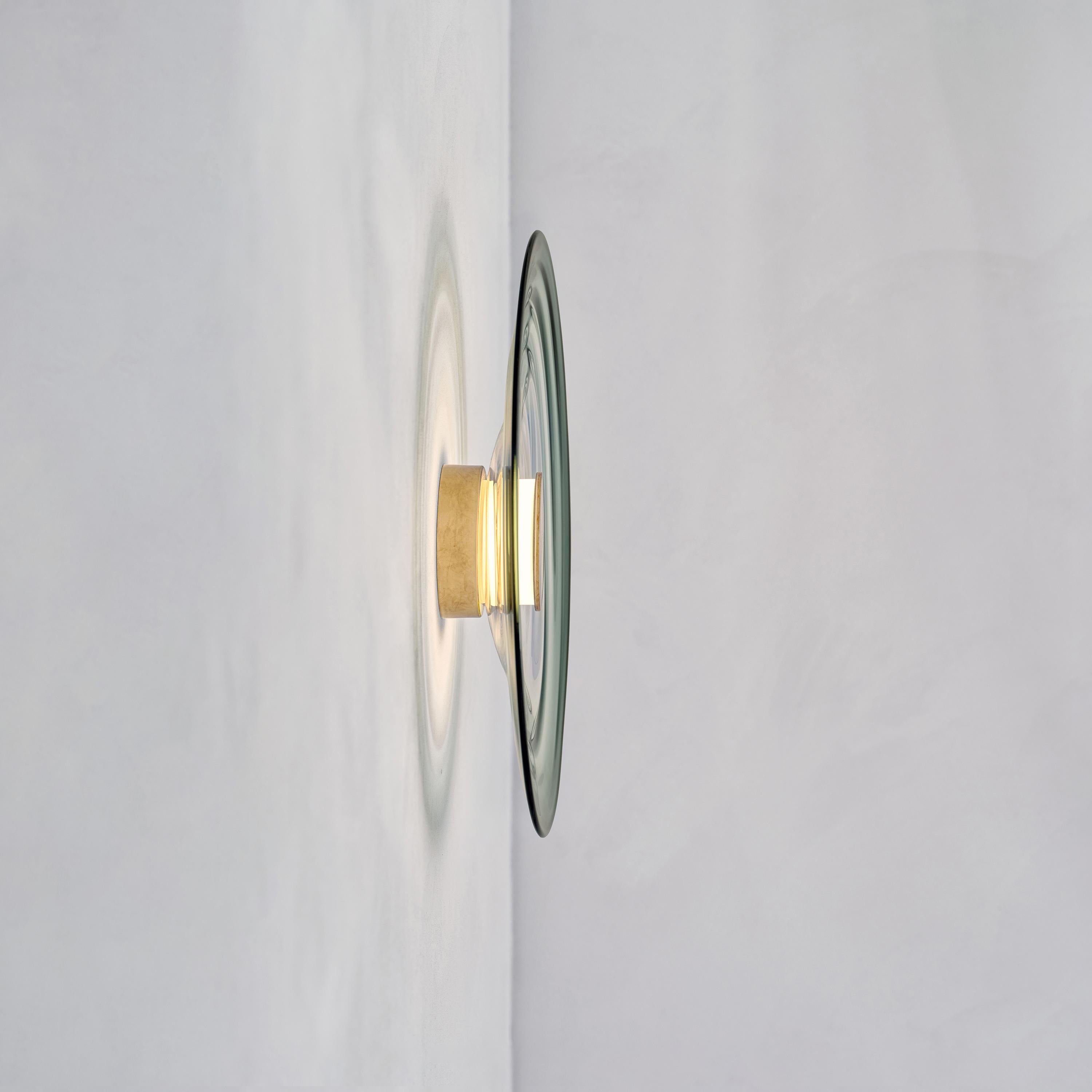 Hand-Crafted 'Liquid Jade' Hand Blown Green Gradient Glass and Aged Brass Wall Light, Sconce For Sale