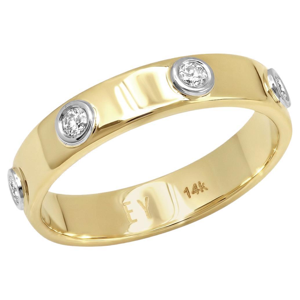 "Liquid Metal" 14K Gold narrow Hammered Band with Seven Diamonds For Sale