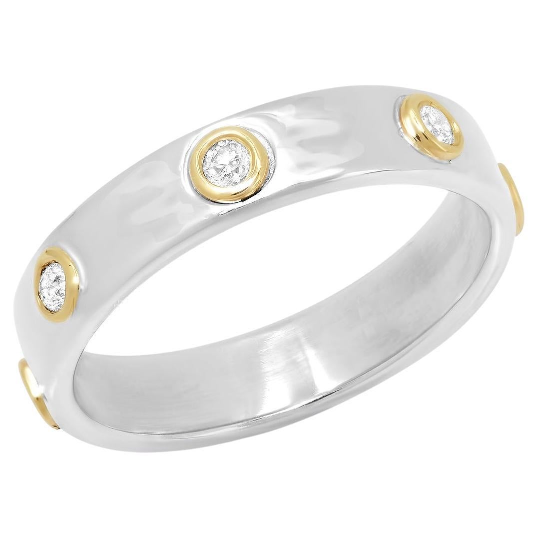 "Liquid Metal" Sterling Silver w/14K Gold narrow Hammered Band w/ 7 Diamonds S7  For Sale