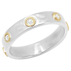"Liquid Metal" Sterling Silver w/14K Gold narrow Hammered Band w/ 7 Diamonds S7 
