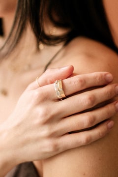 "Liquid Metal" Sterling Silver with 14K Gold narrow Hammered Band w/ 7 Diamonds