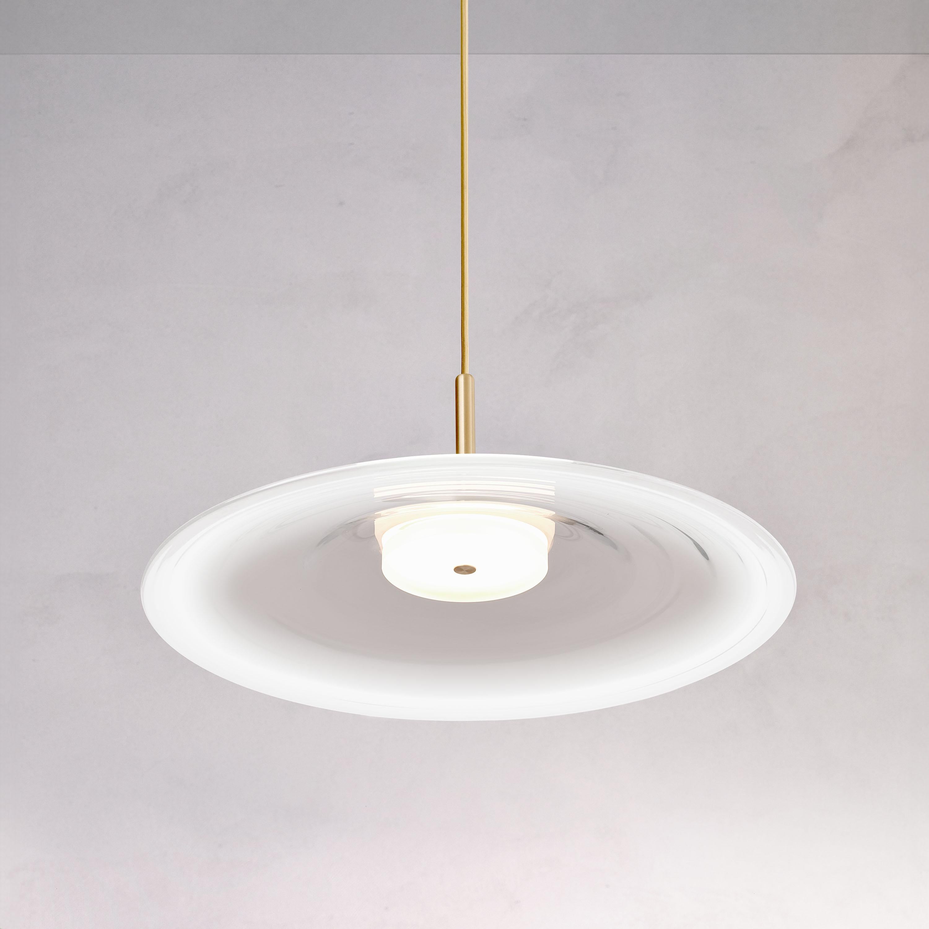 Organic Modern ‘Liquid Pendant Alabaster’ White Gradient Glass and Satin Brass Ceiling Light For Sale