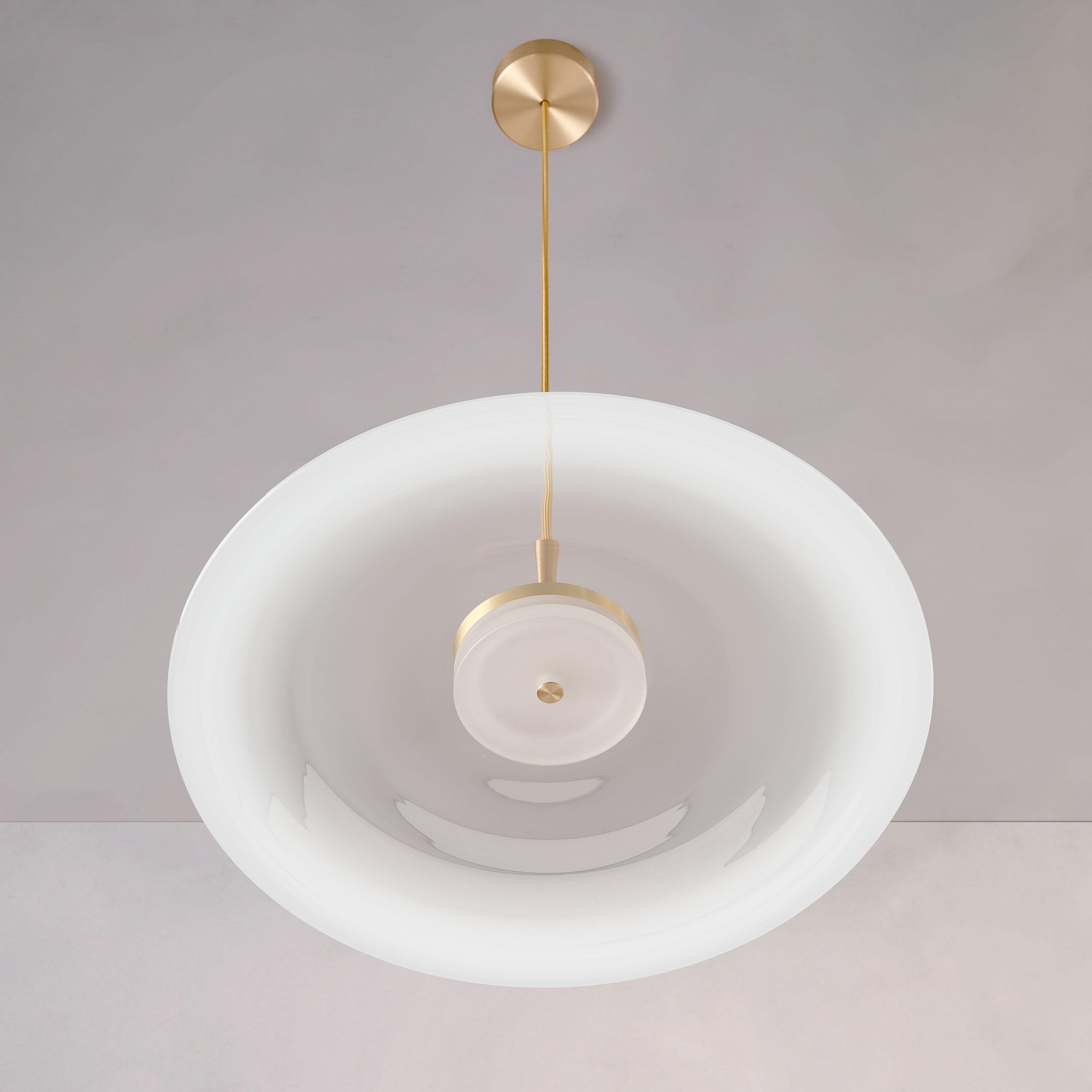 Patinated ‘Liquid Pendant Alabaster’ White Gradient Glass and Satin Brass Ceiling Light For Sale