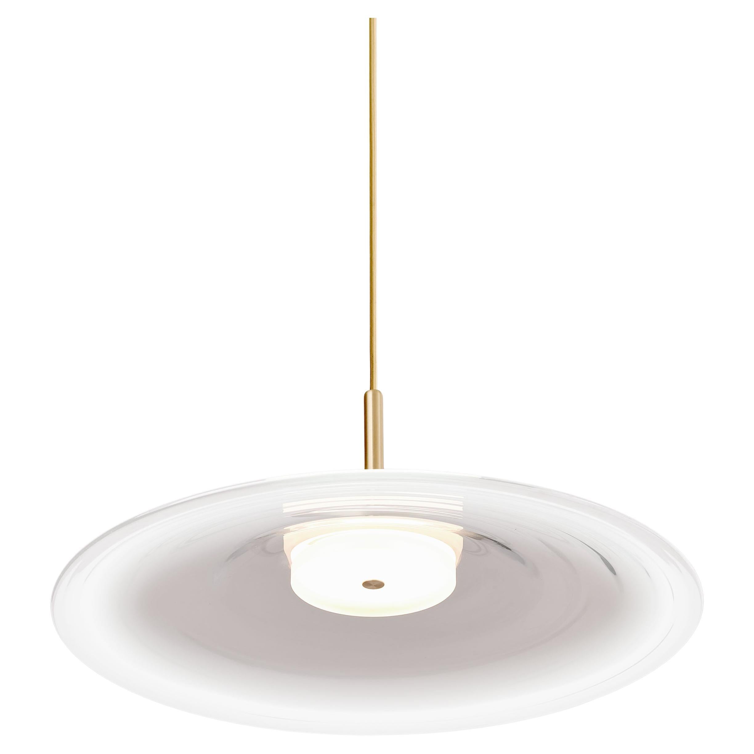 ‘Liquid Pendant Alabaster’ White Gradient Glass and Satin Brass Ceiling Light