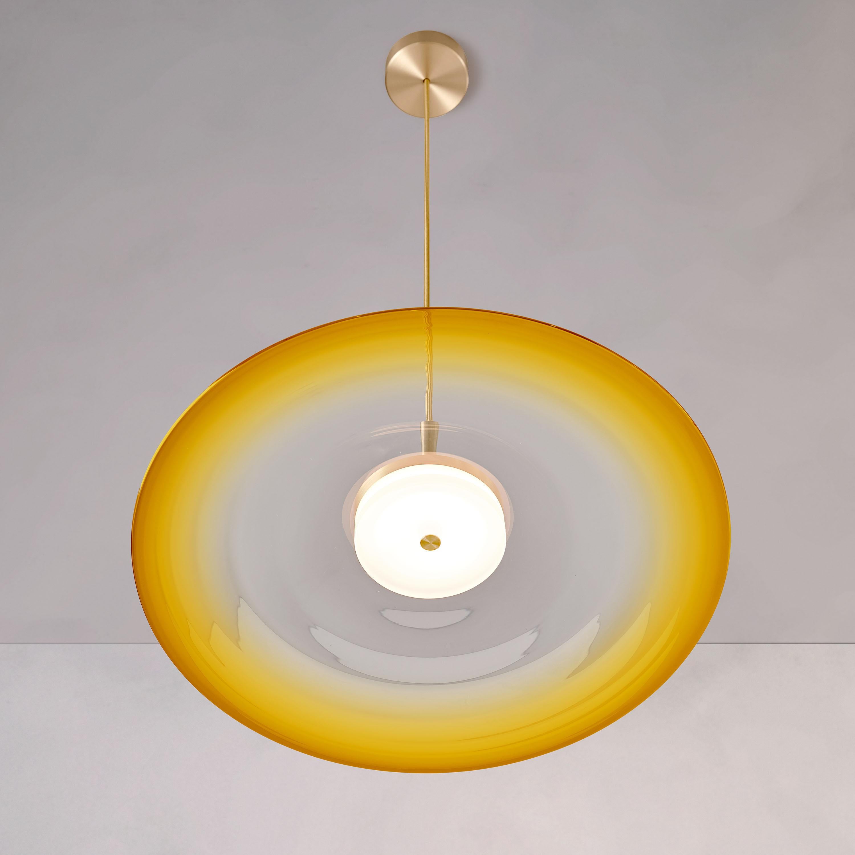 British ‘Liquid Pendant Amber’ Yellow Gradient Glass & Satin Brass Ceiling Light For Sale