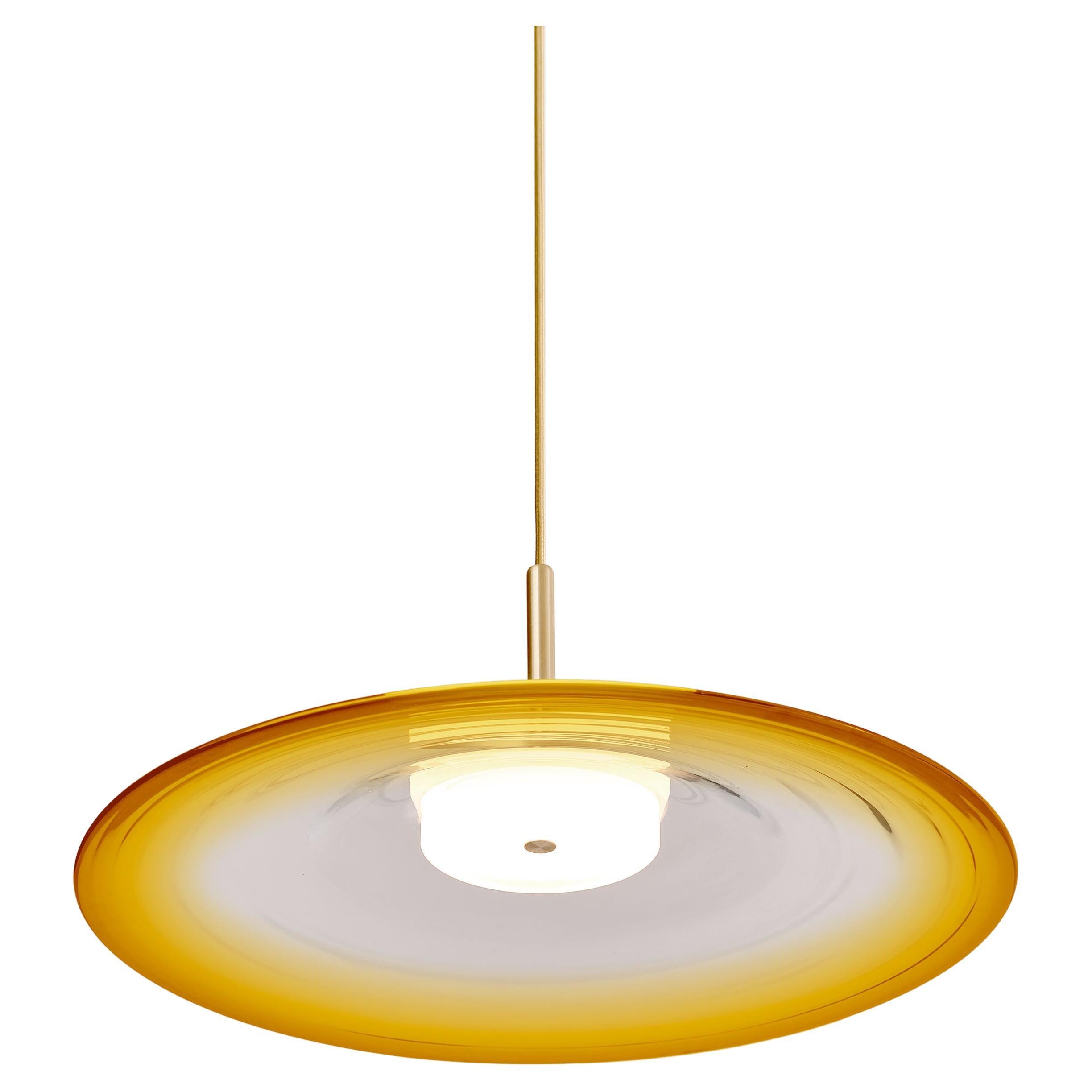 ‘Liquid Pendant Amber’ Yellow Gradient Glass & Satin Brass Ceiling Light