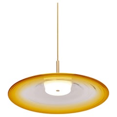 ‘Liquid Pendant Amber’ Yellow Gradient Glass & Satin Brass Ceiling Light
