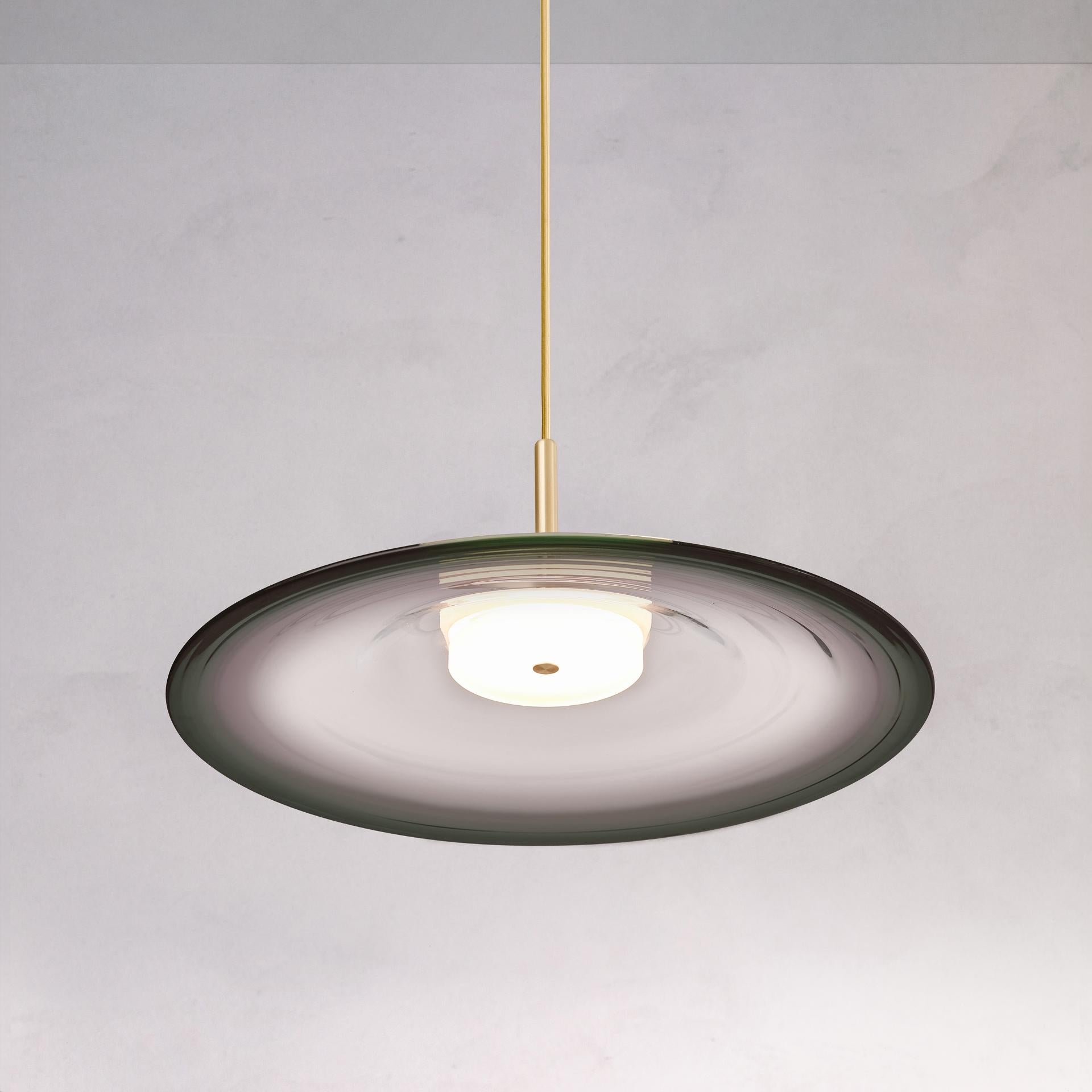 Organic Modern ‘Liquid Pendant Rauchblau’ Handmade Aubergine Glass Ceiling Light For Sale