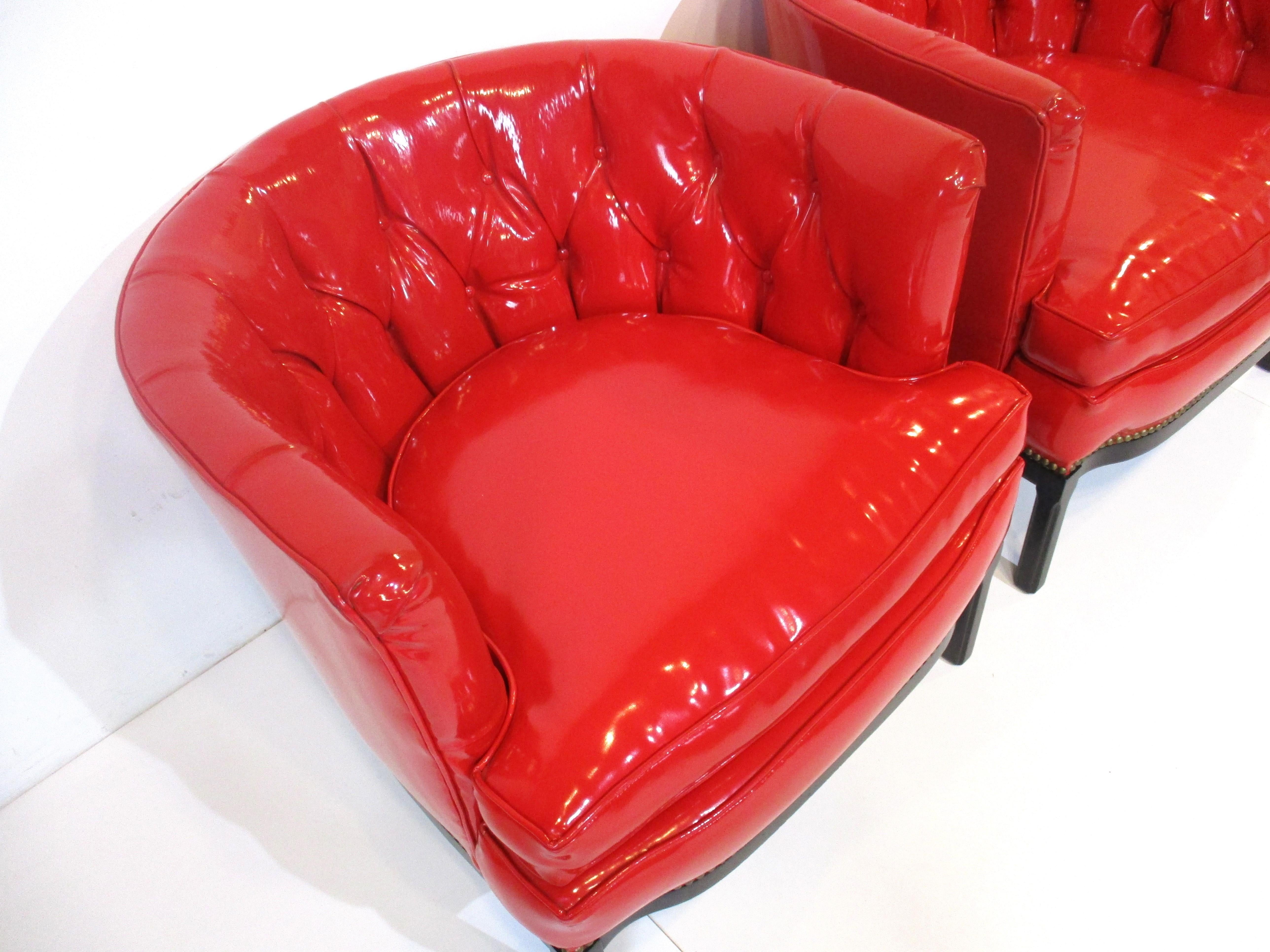 Naugahyde Liquid Red Club Chairs by Erwin Lambeth For Sale