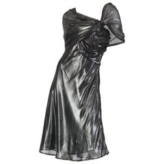 1990S KRIZIA Metallic Silver Polyester Chiffon Asymmetrically Draped & Bias  Co