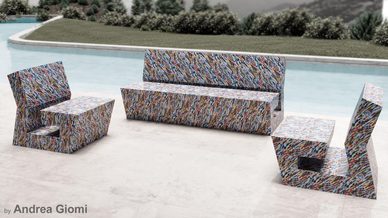 Italian Liquid Steel Labirint Sofa by Andrea Giomi For Sale