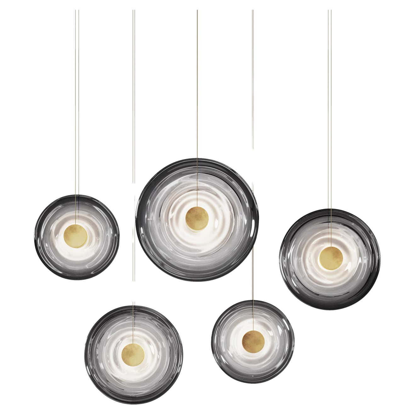 'Liquid Vortex Quin Smoke' Gradient Glass and Aged Brass Ceiling Light ...