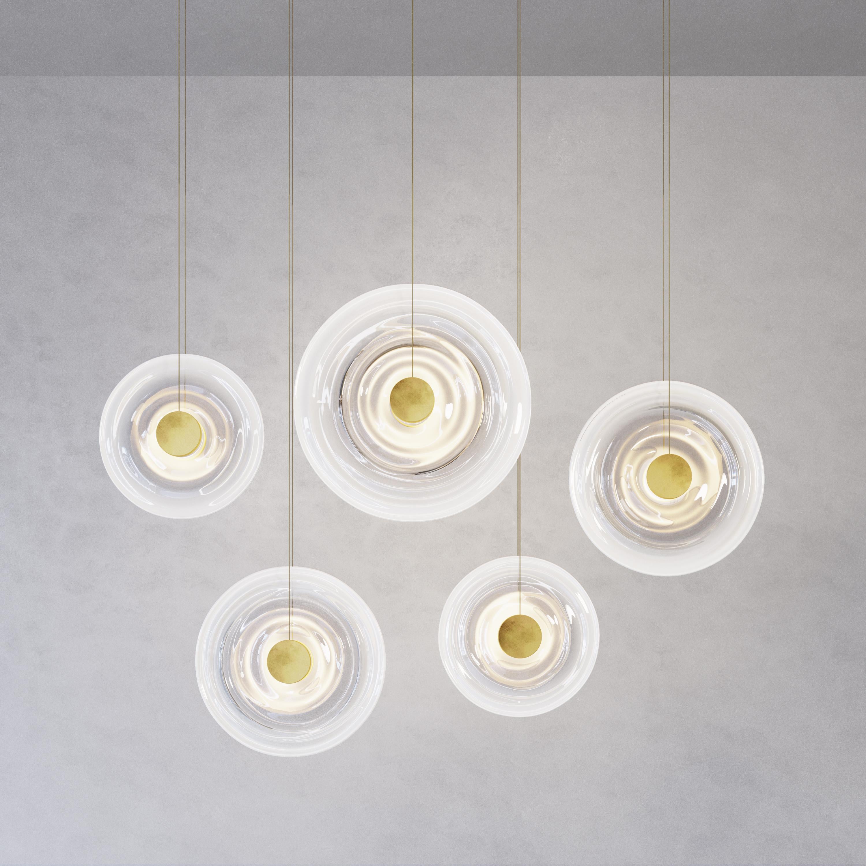 Organic Modern 'Liquid Vortex Quin Alabaster' White Gradient Glass & Aged Brass Ceiling Light For Sale