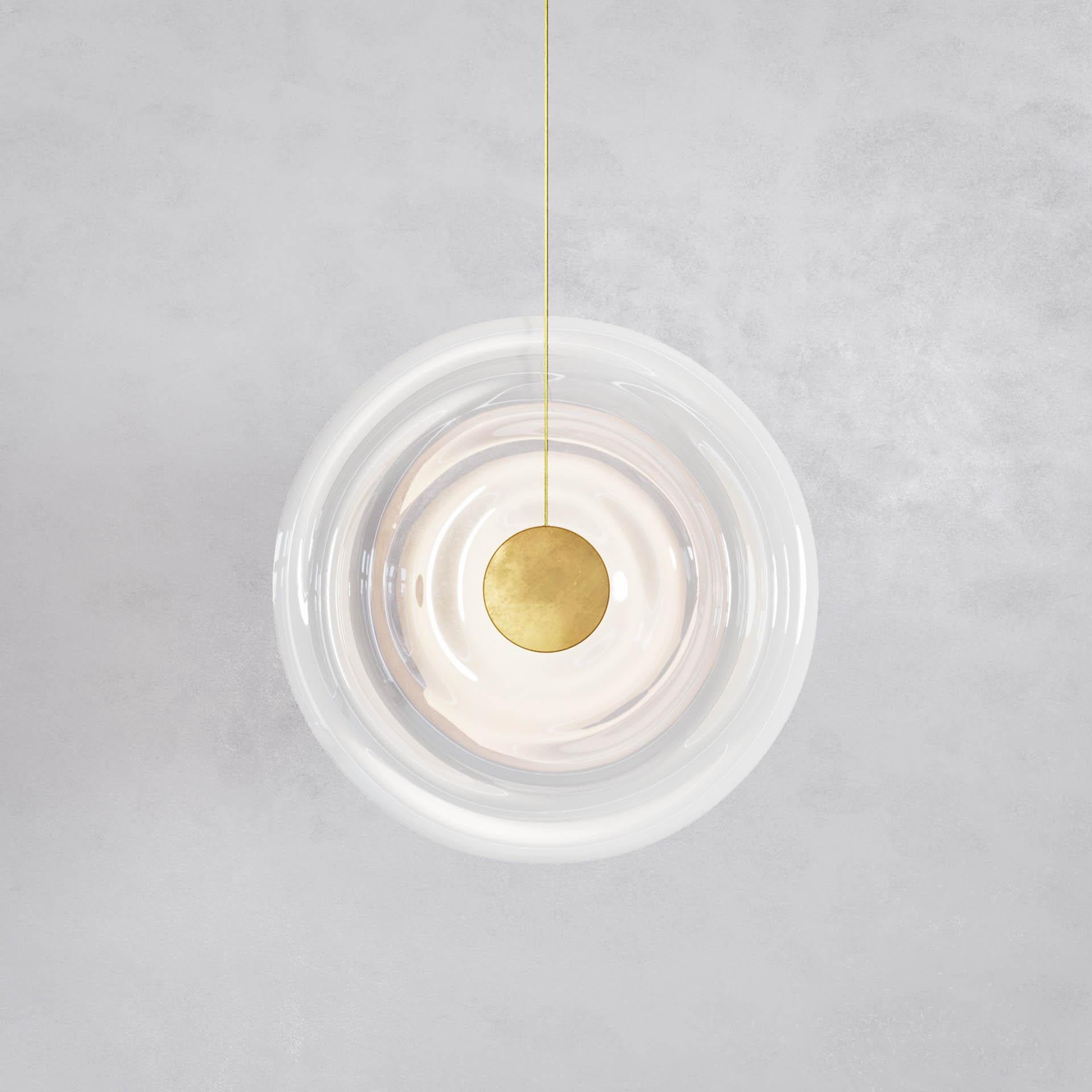 'Liquid Vortex Solo Alabaster' White Gradient Glass & Aged Brass Ceiling Light In New Condition For Sale In London, GB