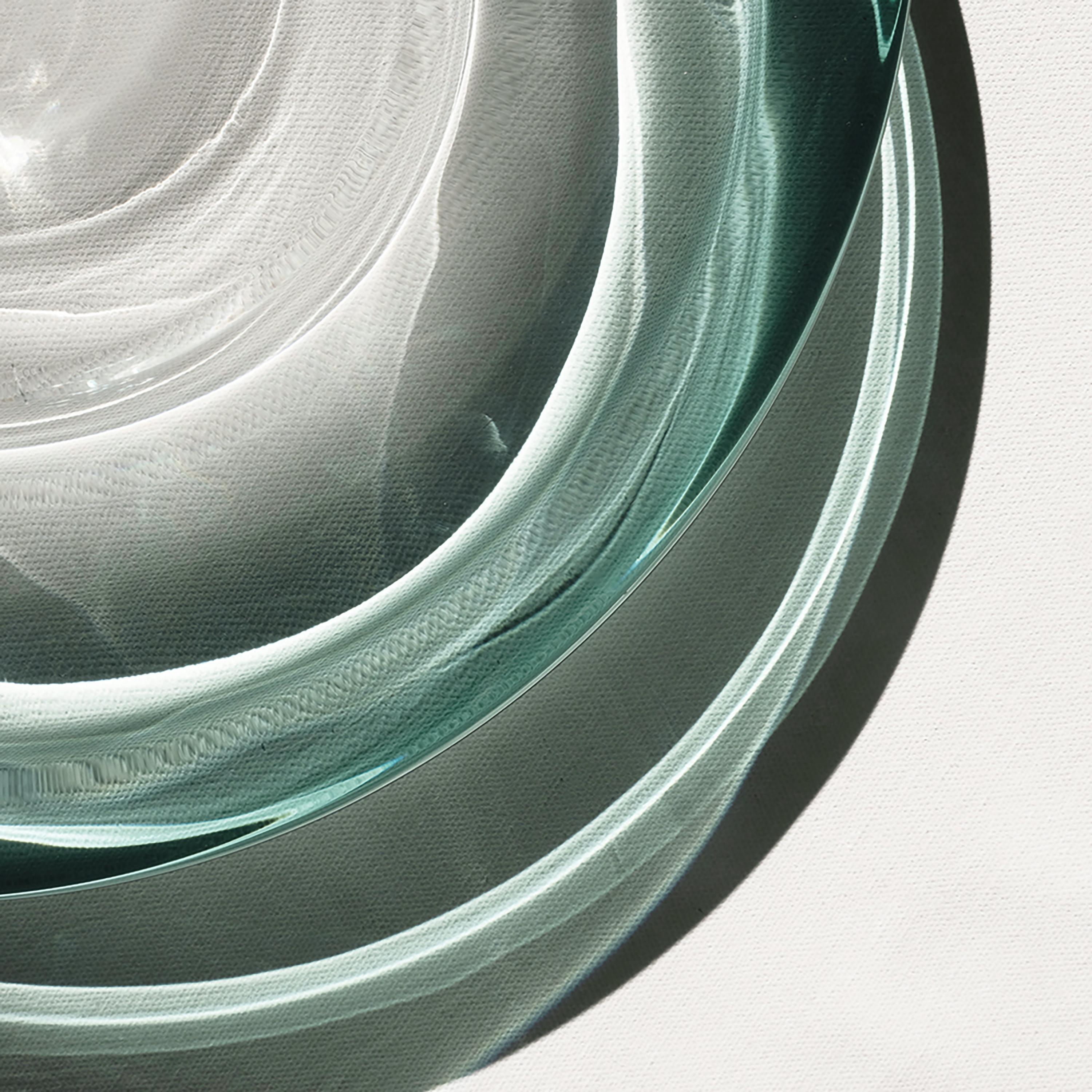 Contemporary 'Liquid Vortex Trio' Jade Gradient Glass & Aged Brass Ceiling Light, Cluster For Sale