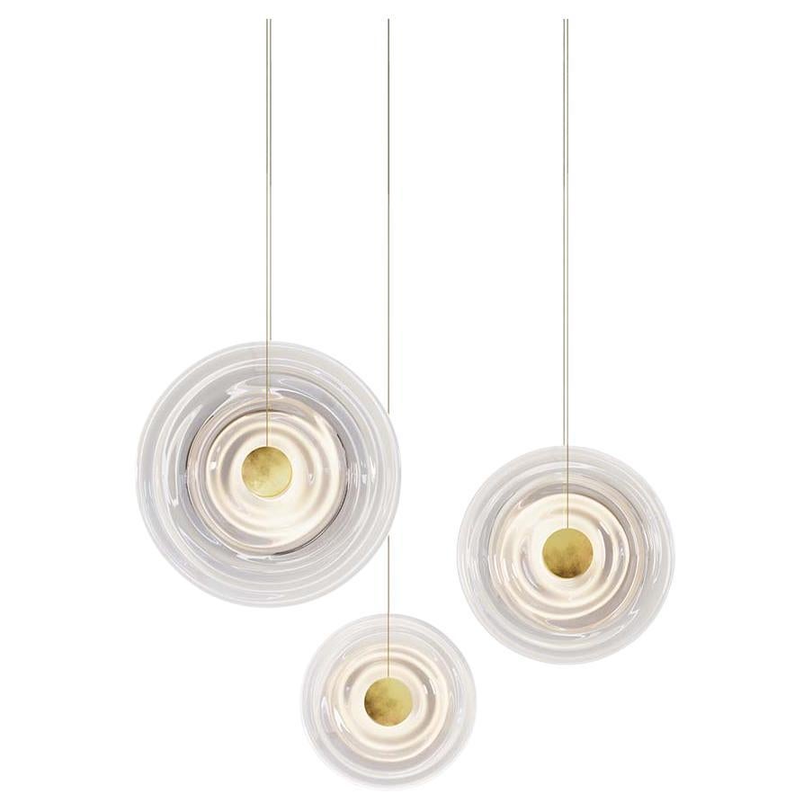 'Liquid Vortex Trio' White Gradient Glass & Aged Brass Ceiling Light, Cluster