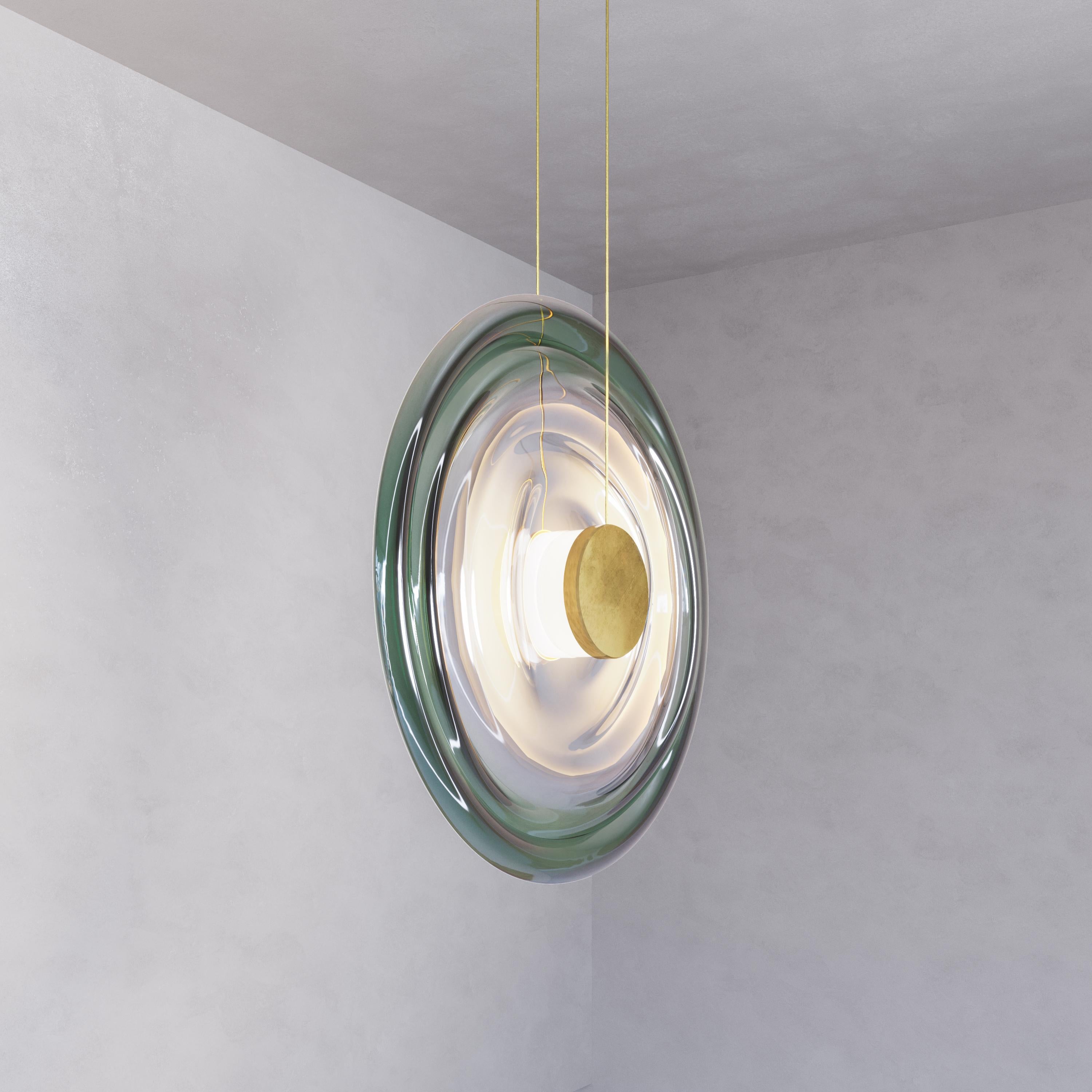 'Liquid Vortex Trio XL' Jade Gradient Glass & Aged Brass Ceiling Light, Cluster In New Condition For Sale In London, GB