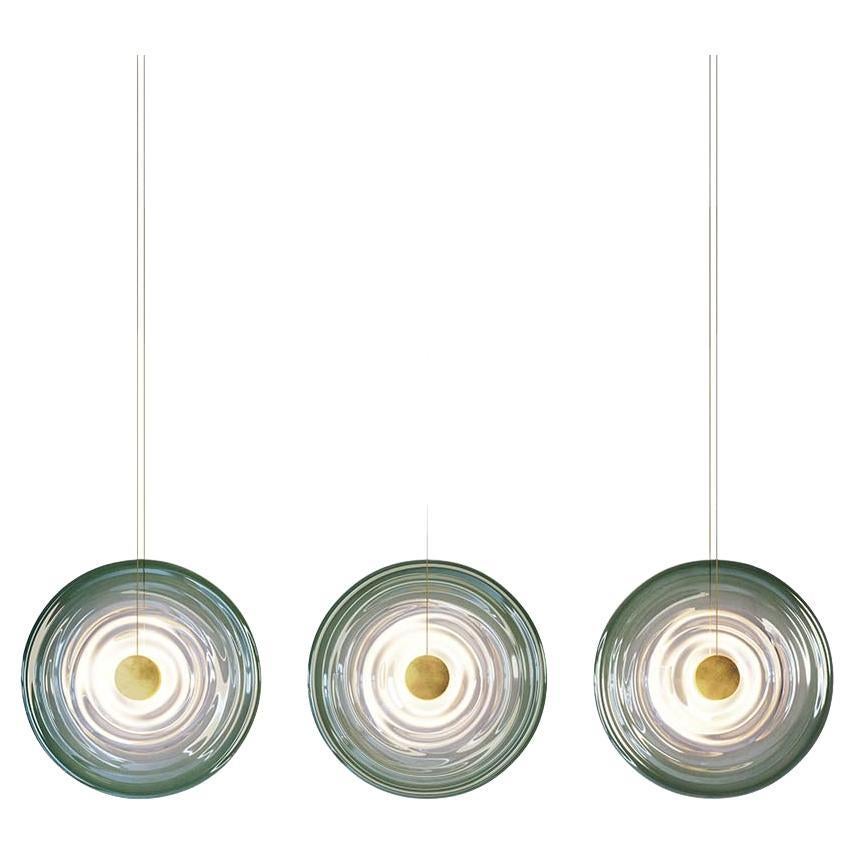 'Liquid Vortex Trio XL' Jade Gradient Glass & Aged Brass Ceiling Light, Cluster