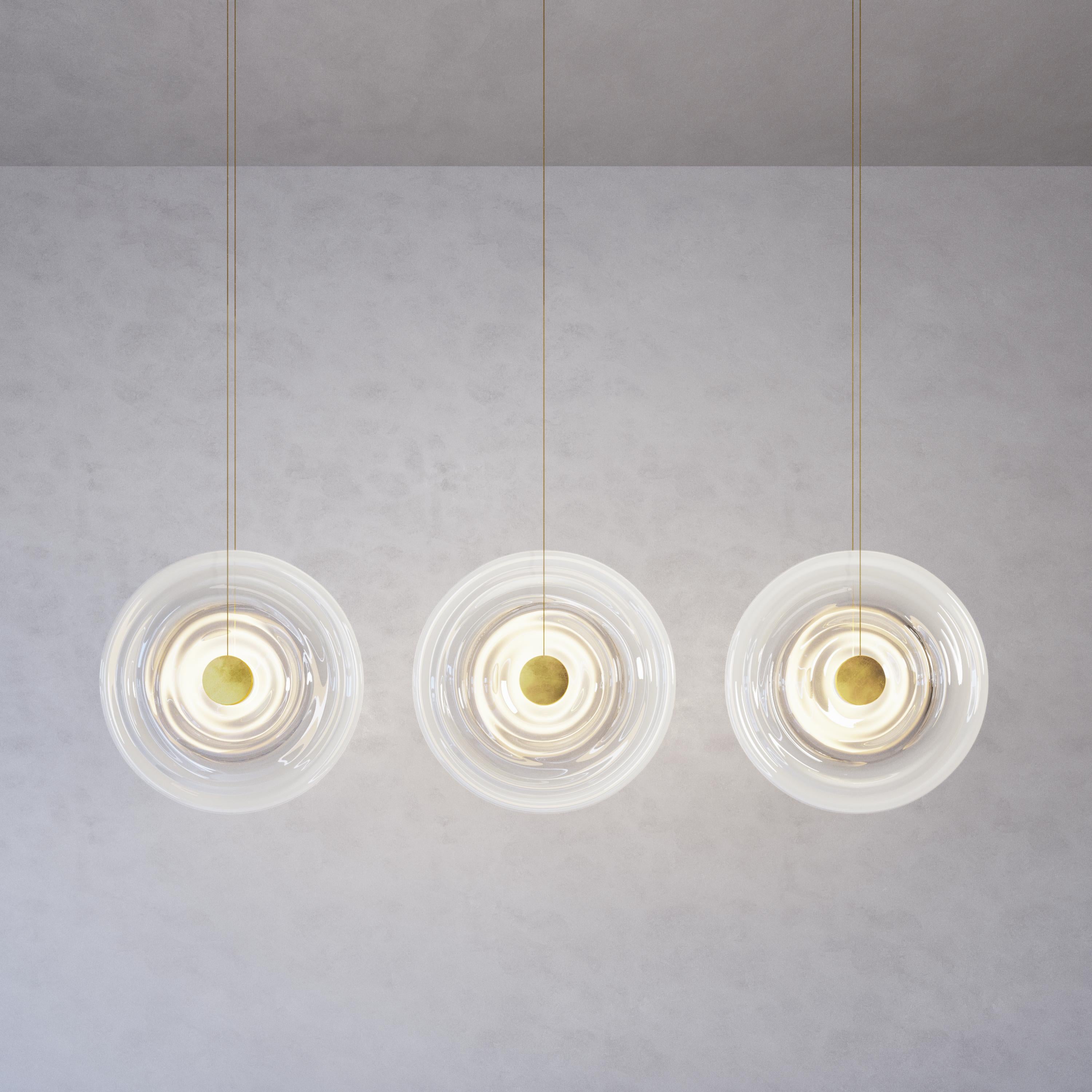 Organic Modern 'Liquid Vortex Trio XL' White Gradient Glass & Aged Brass Ceiling Light, Cluster For Sale