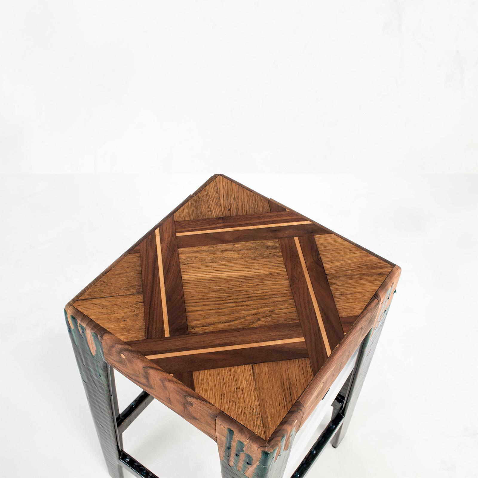 Italian 'Liquid' Wooden Stool in Walnut and Colored Resin by Hillsideout For Sale
