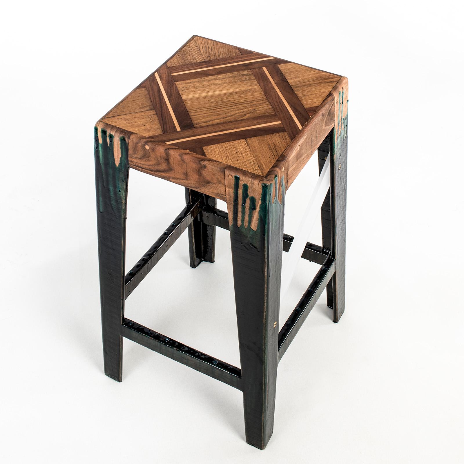 'Liquid' Wooden Stool in Walnut and Colored Resin by Hillsideout In New Condition For Sale In Milan, IT