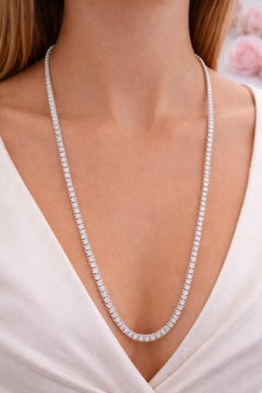 LIQUIDATION 10.48 Ct Round Natural Diamond Tennis Necklace 14 K White Gold 22''