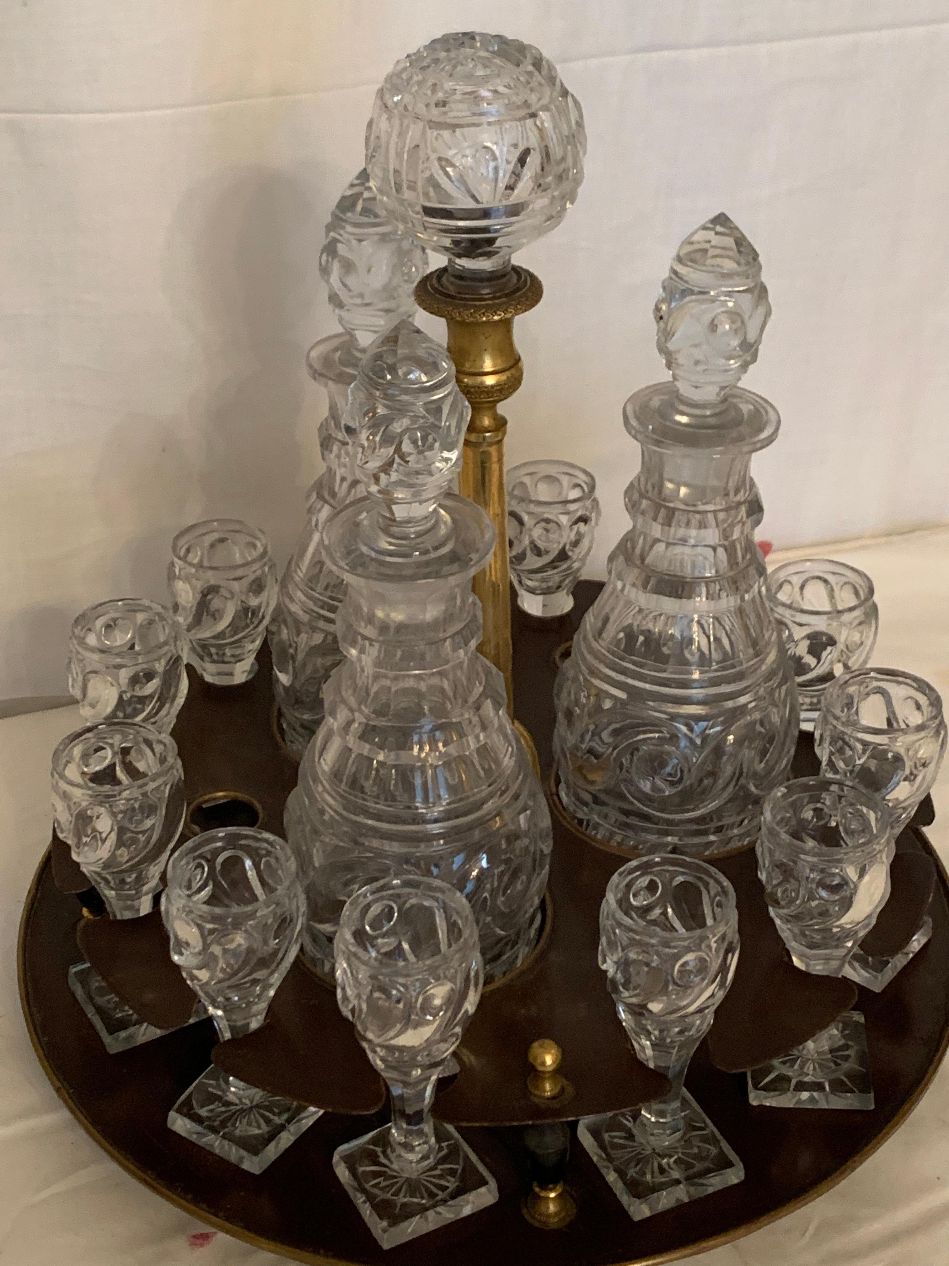 Liquor Cabinet, Baccarat Crystal, Bronze In Good Condition For Sale In Los Angeles, CA