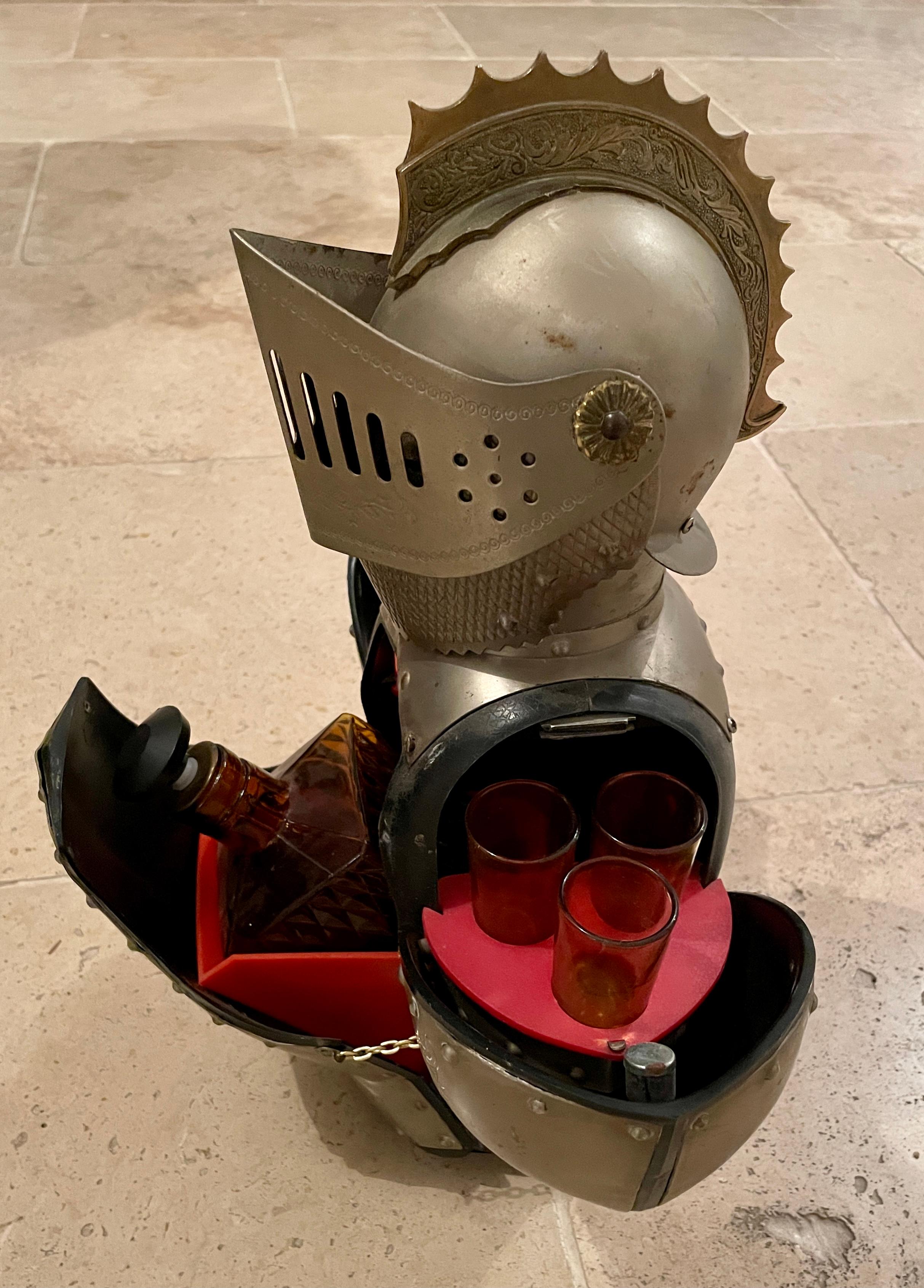 Medieval Liquor Cabinet Box, French, Knight Armor, Hidden Dry Bar 50s 60s 70s Compete Set