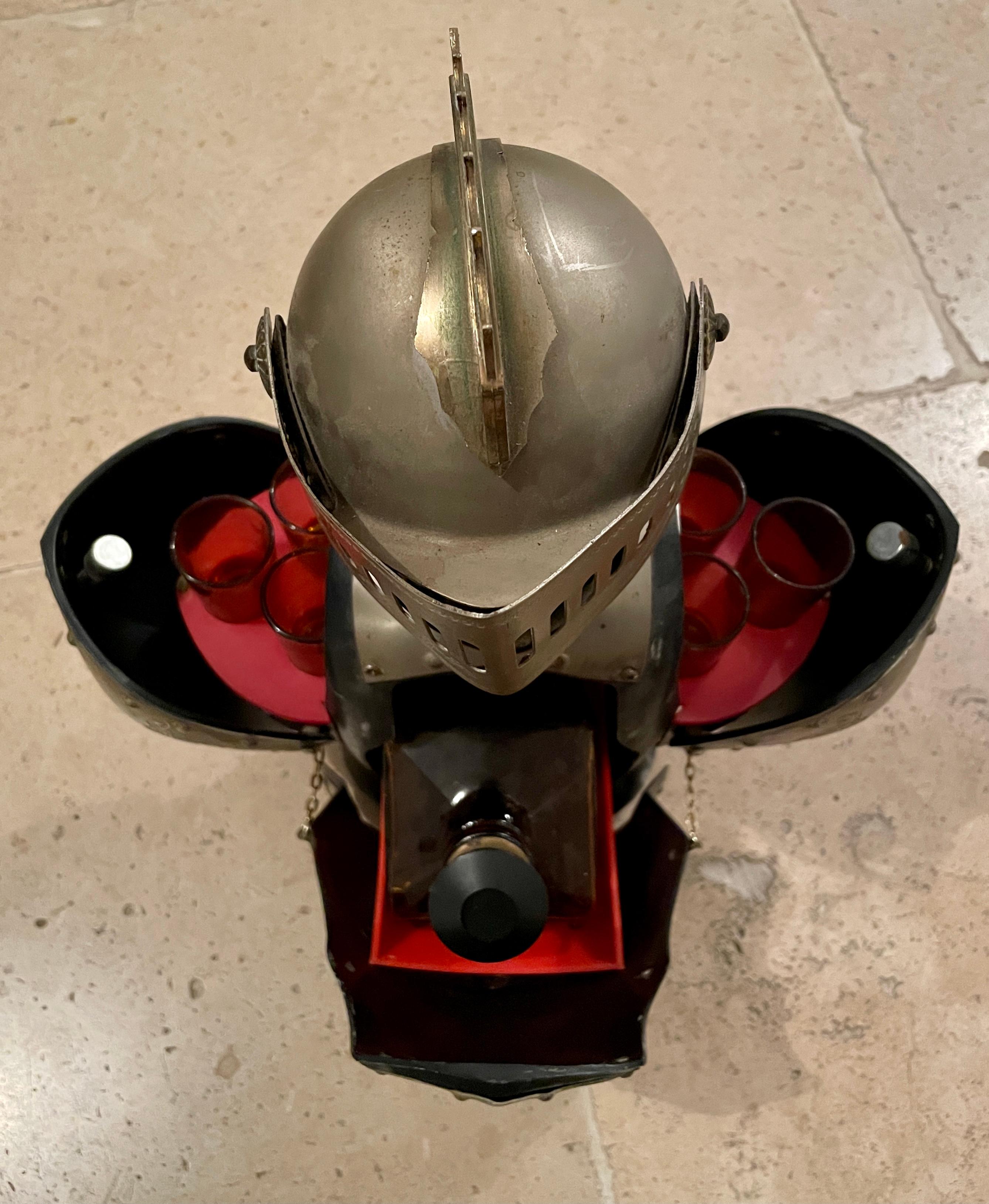 Liquor Cabinet Box, French, Knight Armor, Hidden Dry Bar 50s 60s 70s Compete Set In Excellent Condition In L'Isle sur la Sorgue, FR