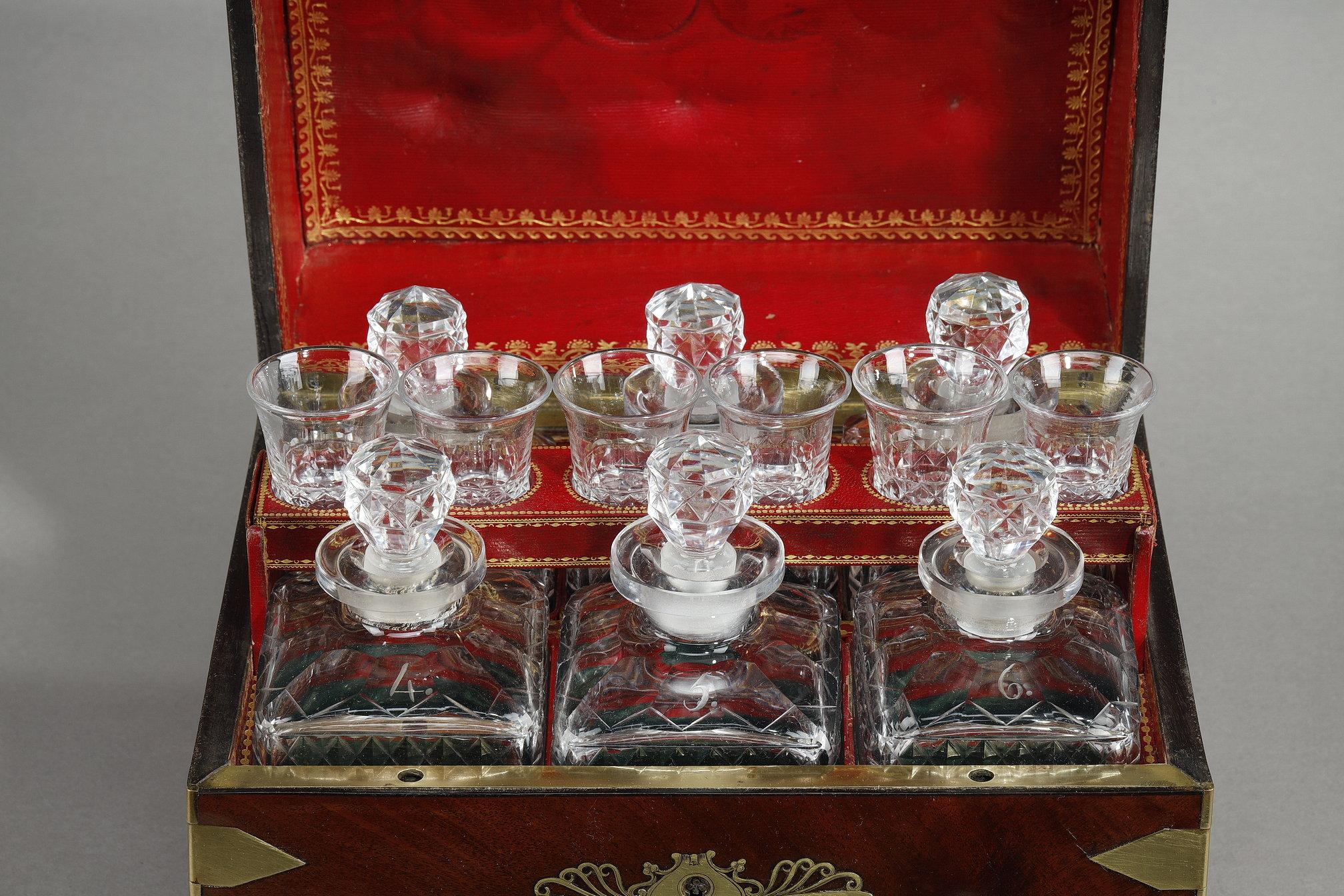 Liquor cellar with cut crystal bottles and glasses For Sale 6