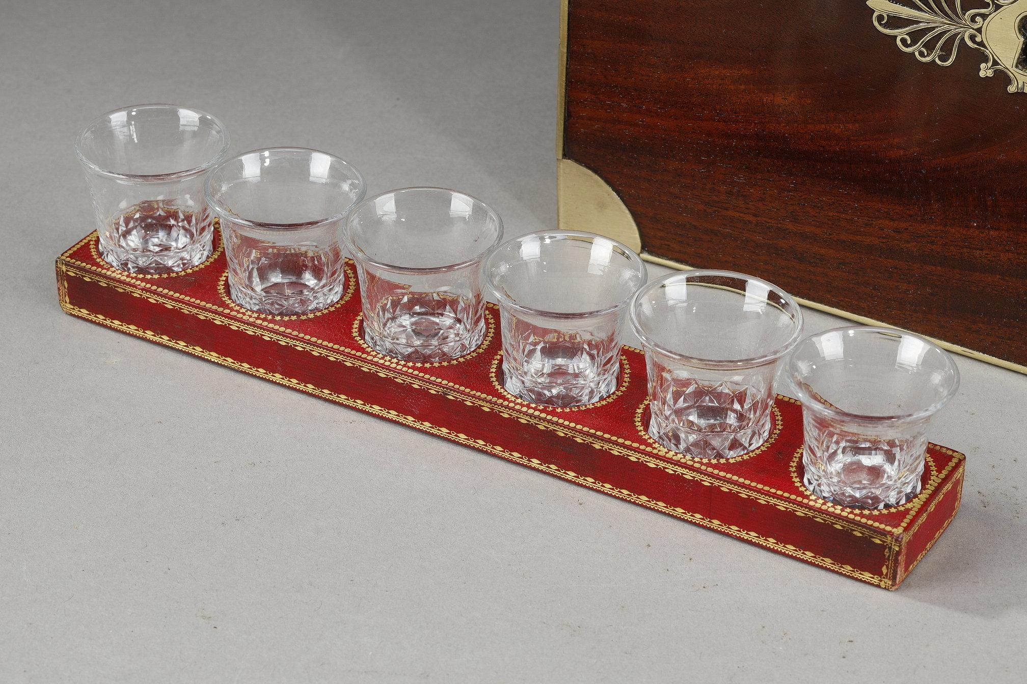 Liquor cellar with cut crystal bottles and glasses For Sale 8
