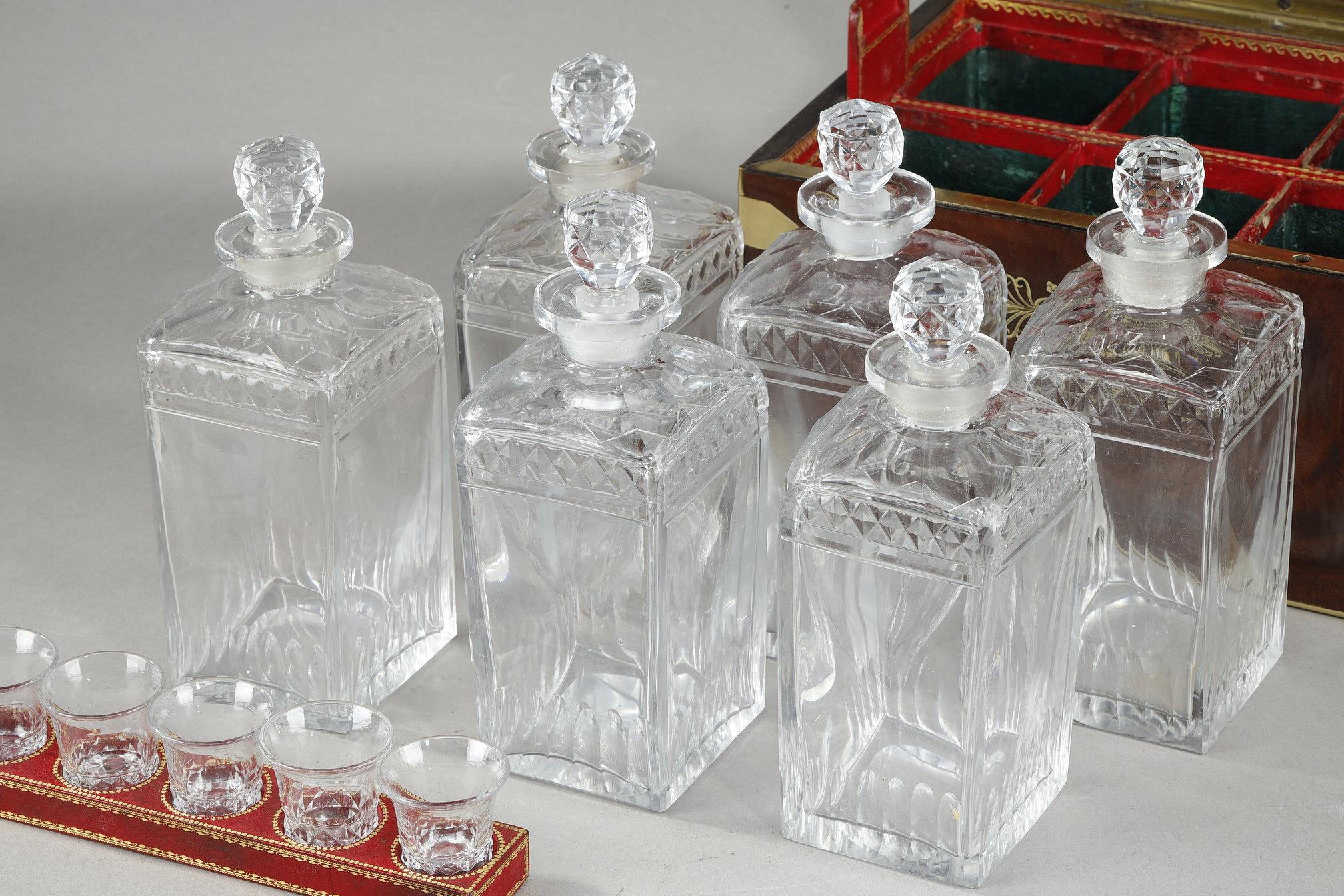 Liquor cellar with cut crystal bottles and glasses For Sale 10