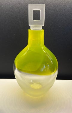 Liquor Decanter in Clear and Lemon Yellow Glass with Frosty Clear Glass Stopper