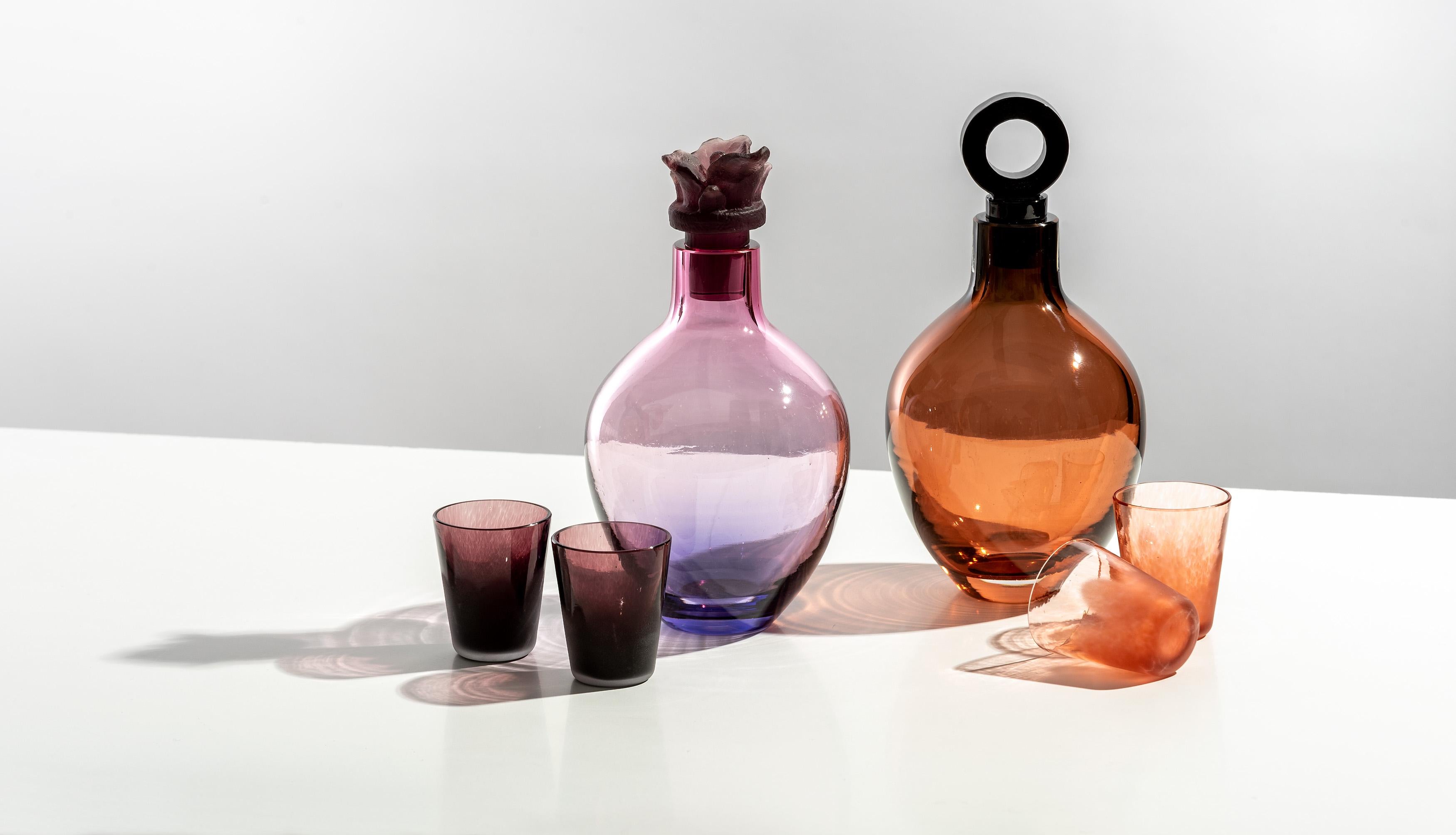 XXIe siècle et contemporain Carafe à liqueur en verre transparent et jaune citron avec bouchon en verre dépoli en vente
