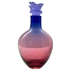 Liquor Decanter in Pink Violet Blue Glass with Hand Crafted Rose Stopper